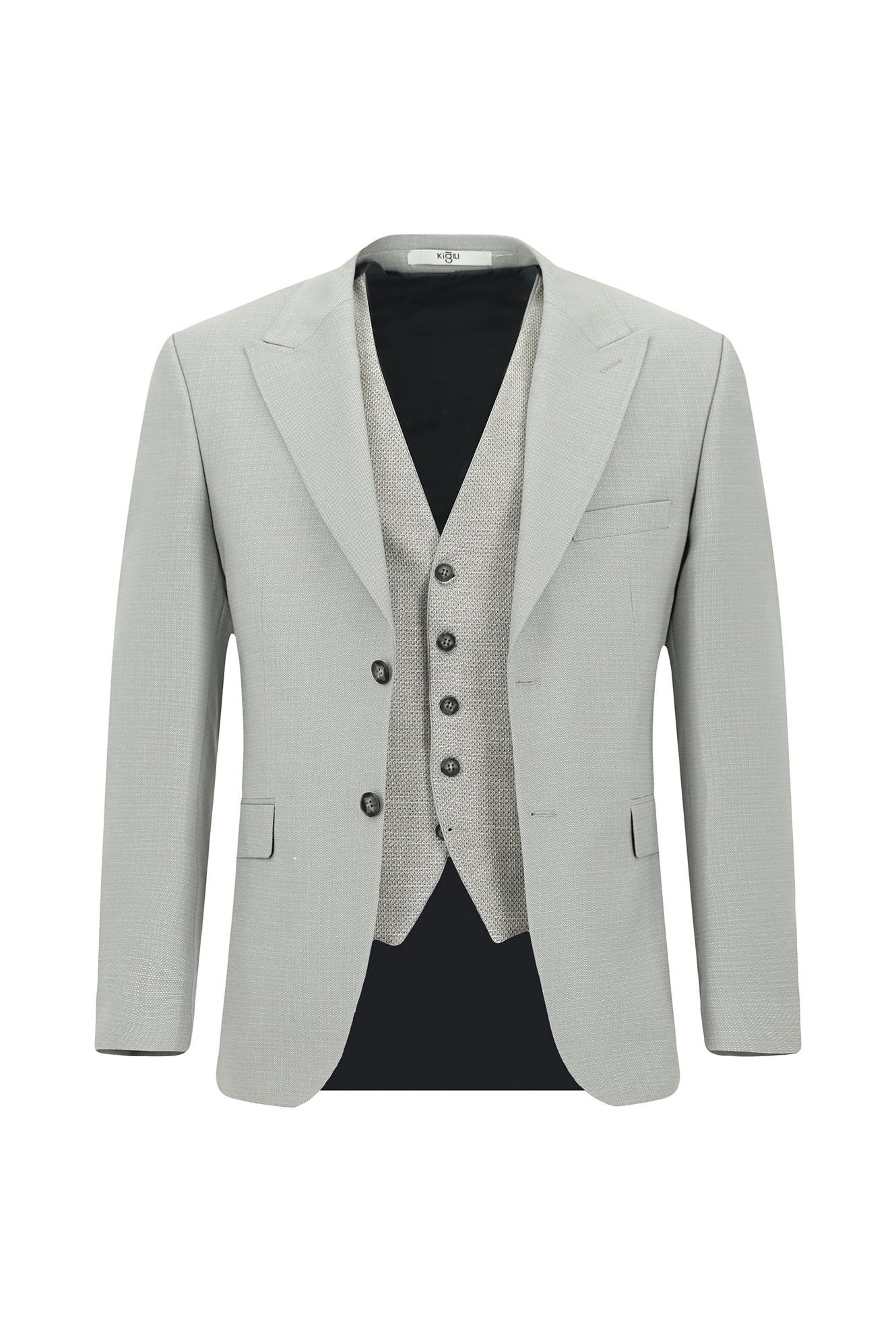 Açık Gri 7 Drop Slim Fit Dar Kesim Yelekli Kombinli Takım Elbise - Image 2