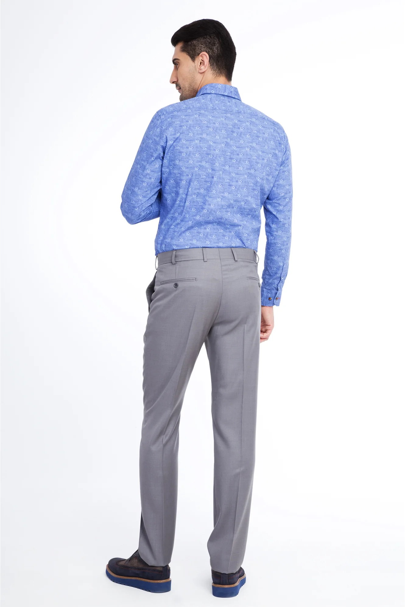 Açık Gri 7 Drop Slim Fit Dar Kesim Yünlü Klasik Kumaş Pantolon - Image 2