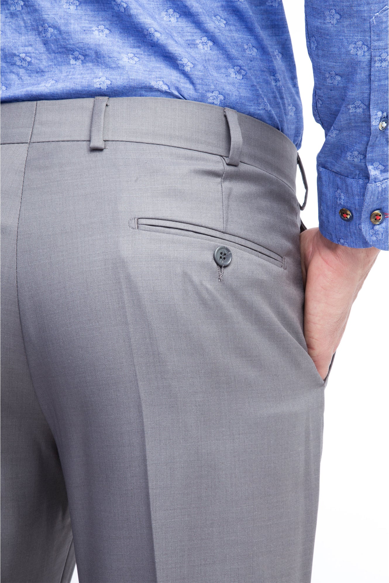 Açık Gri 7 Drop Slim Fit Dar Kesim Yünlü Klasik Kumaş Pantolon - Image 3