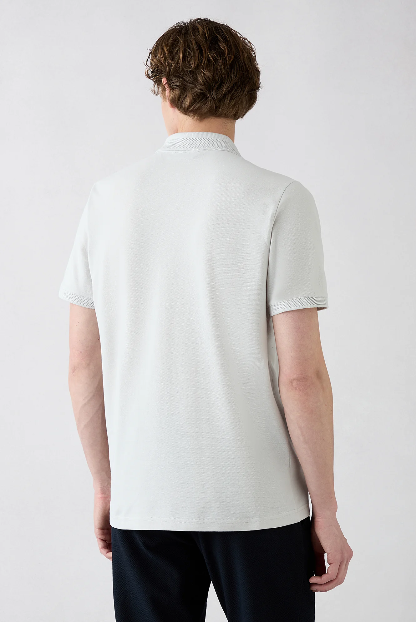 Açık Gri Kıvrılmaz Polo Yaka Slim Fit Dar Kesim Ribana Detaylı Pamuk Tişört - Image 5