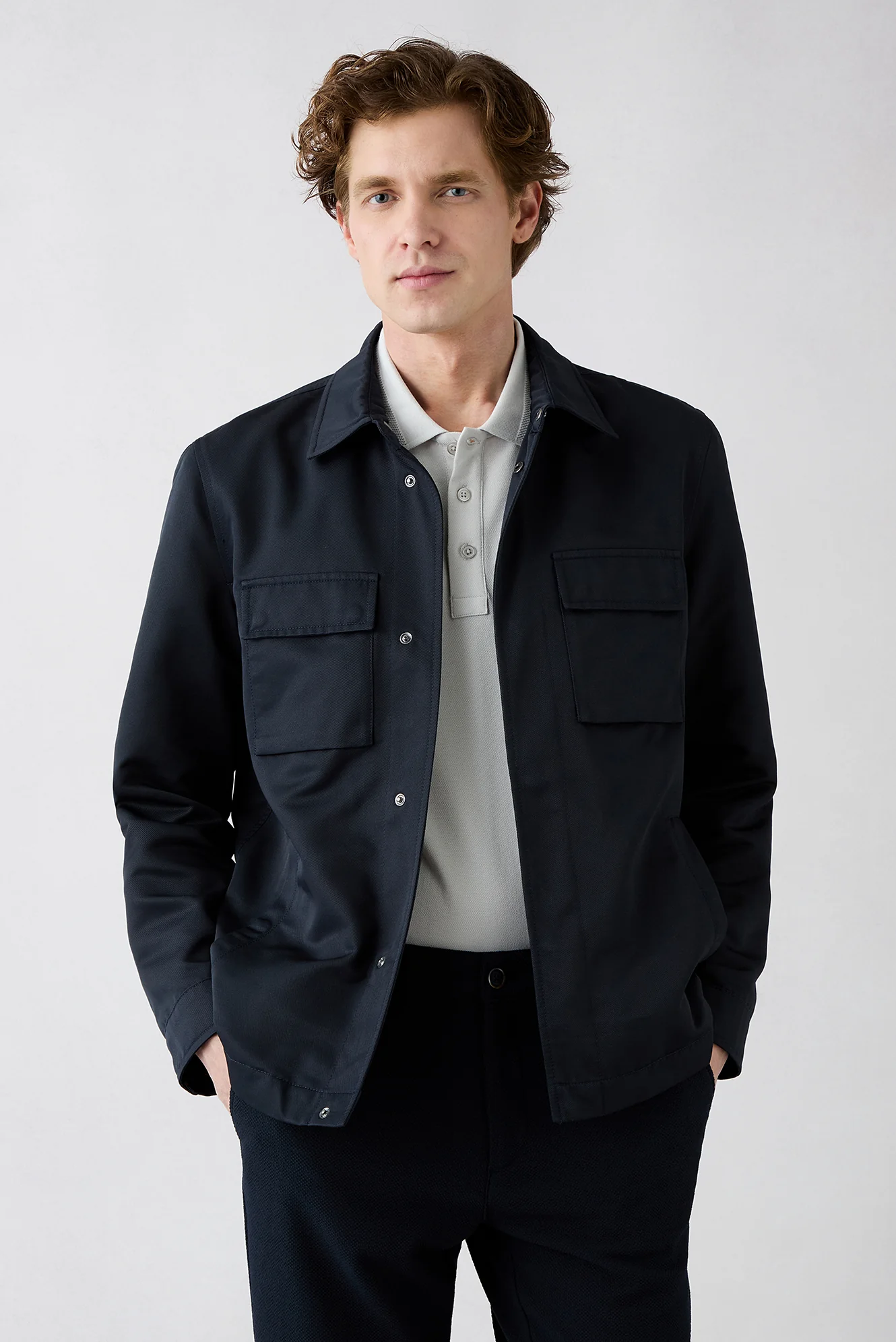Açık Gri Kıvrılmaz Polo Yaka Slim Fit Dar Kesim Ribana Detaylı Pamuk Tişört - Image 6