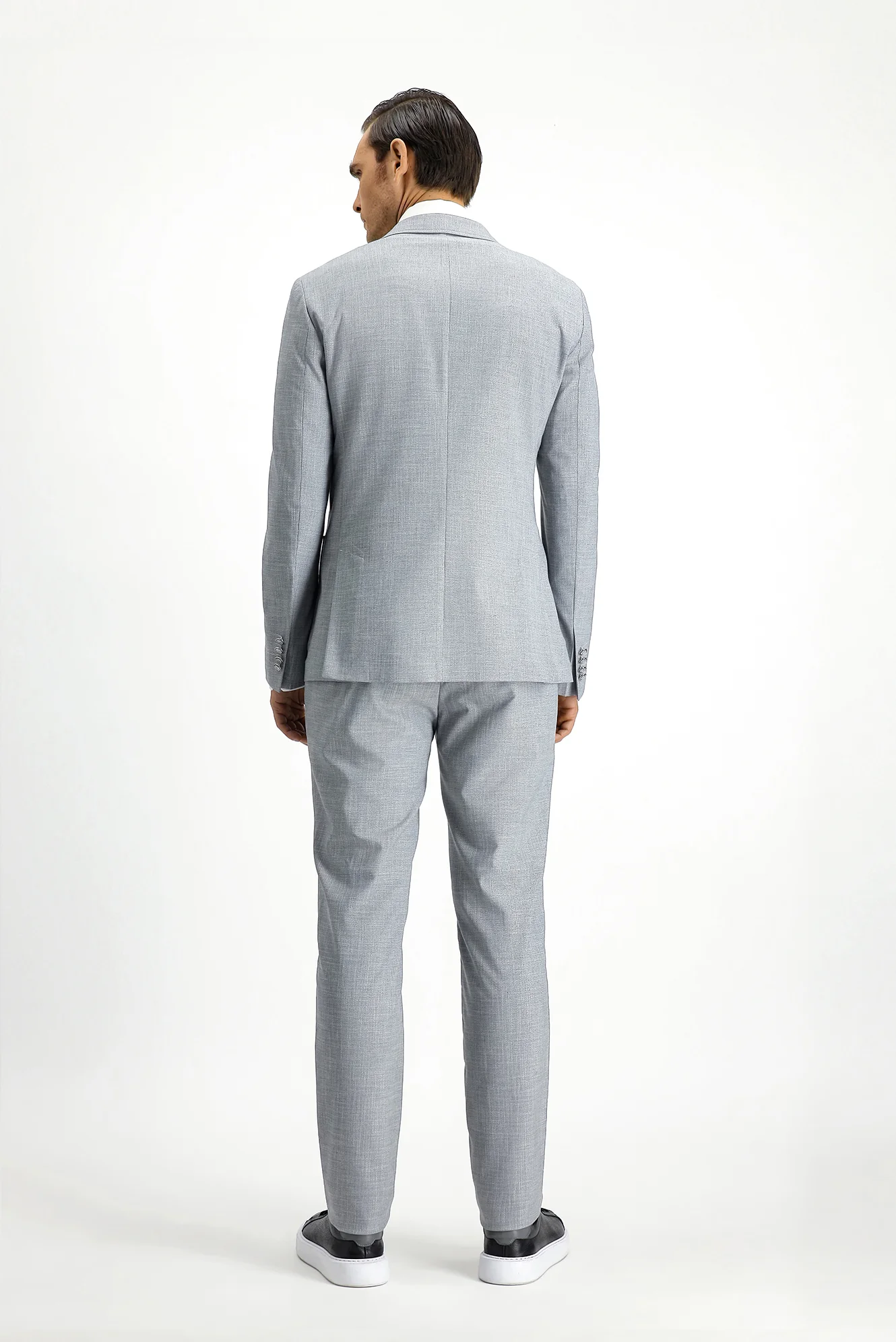 Açık Gri 7 Drop Super Slim Fit Eksra Dar Kesim Desenli Beli Lastikli İpli Takım Elbise - Image 6