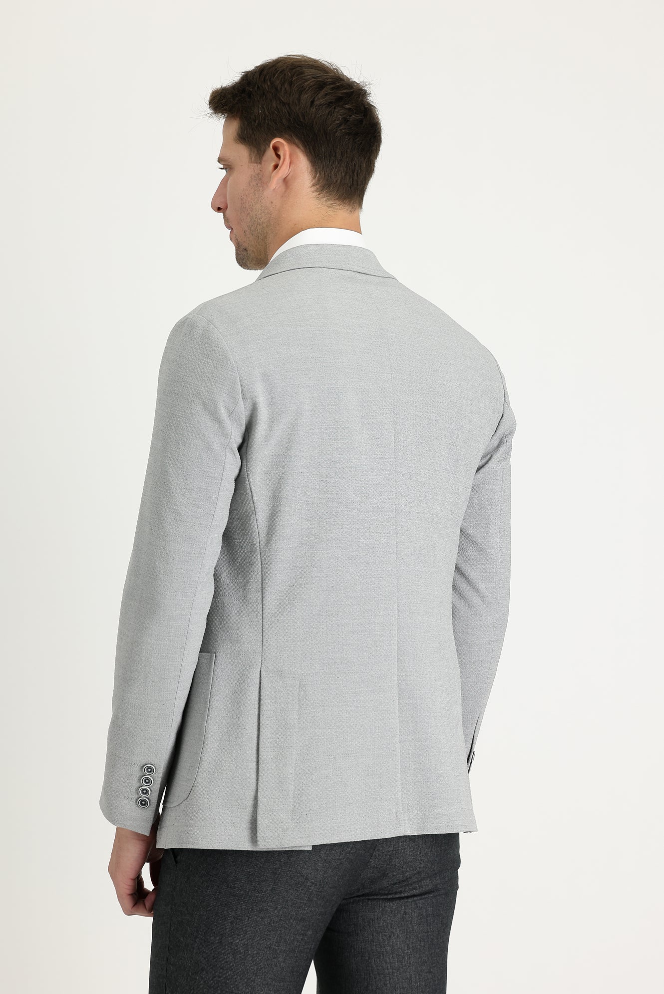 Açık Gri 7 Drop Super Slim Fit Eksra Dar Kesim Desenli Spor Ceket - Image 4