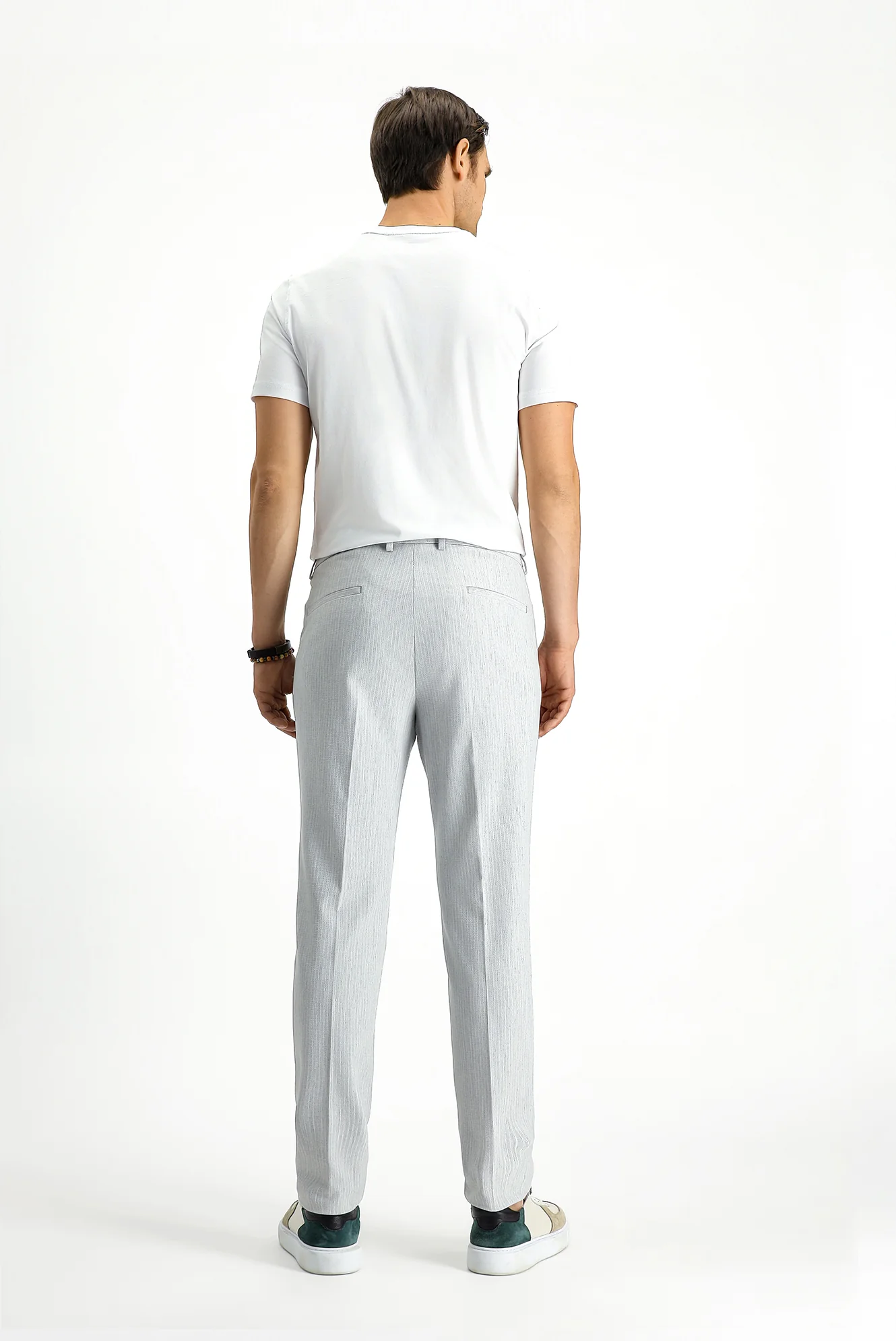 Açık Gri 7 Drop Super Slim Fit Eksra Dar Kesim Likralı Çizgili Klasik Kumaş Pantolon - Image 4