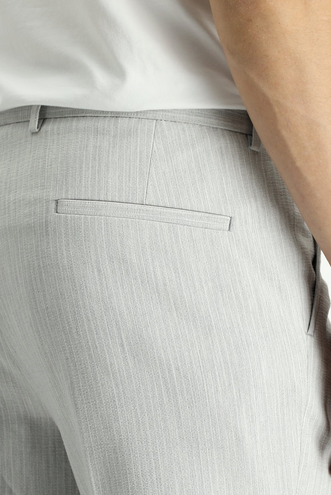 Açık Gri 7 Drop Super Slim Fit Eksra Dar Kesim Likralı Çizgili Klasik Kumaş Pantolon - Image 6