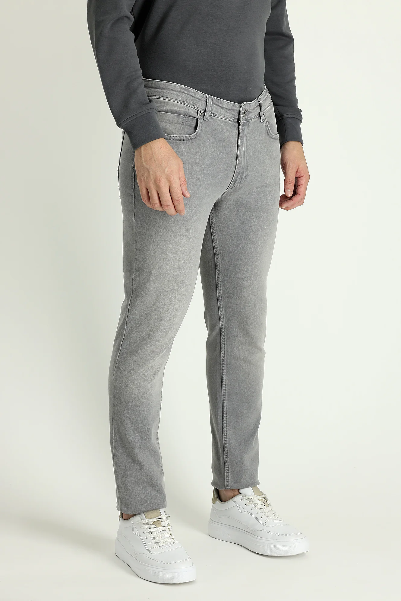 Açık Gri Super Slim Fit Eksra Dar Kesim Likralı Denim Pantolon - Image 3