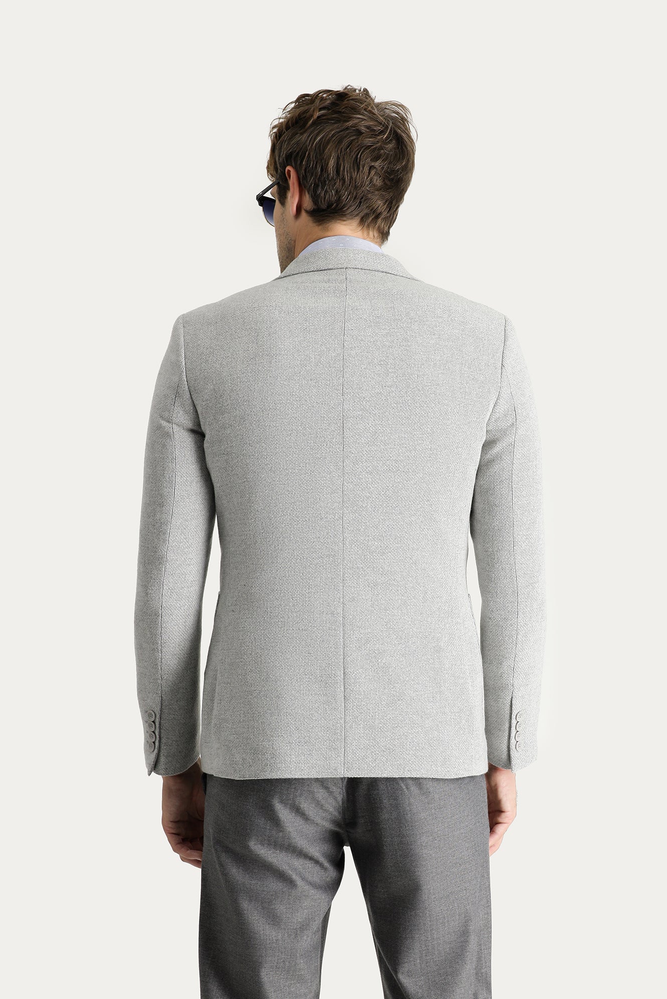 Açık Gri 7 Drop Super Slim Fit Eksra Dar Kesim Yünlü Desenli Spor Ceket - Image 3