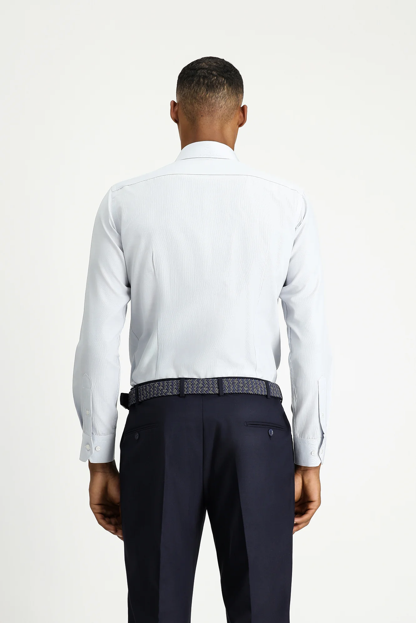 Açık Gri Uzun Kol Slim Fit Klasik Yaka Pamuklu Kolay Ütülenebilir Desenli Gömlek - Image 4
