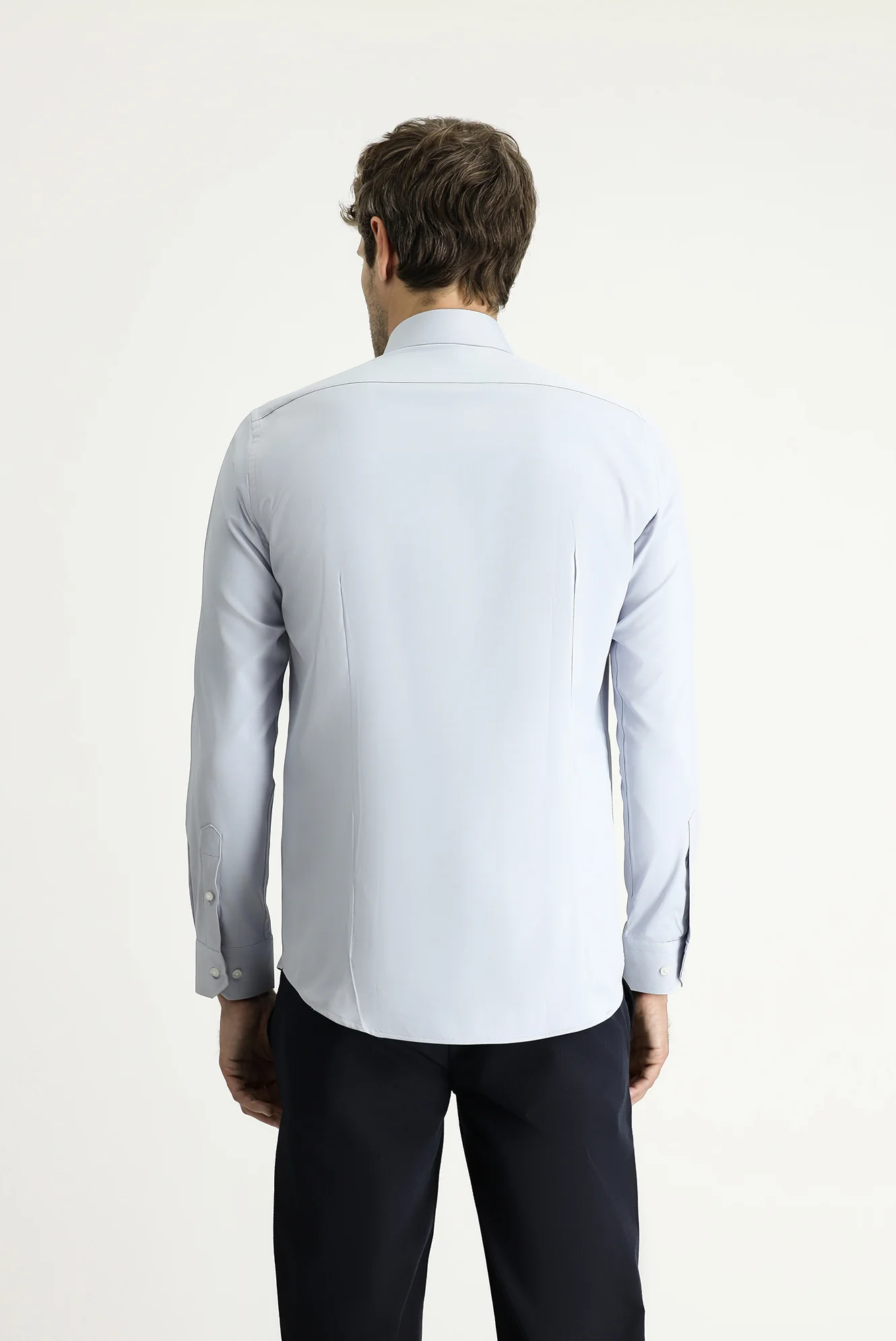 Açık Gri Uzun Kol Slim Fit Dar Kesim Klasik Pamuklu Gömlek - Image 4