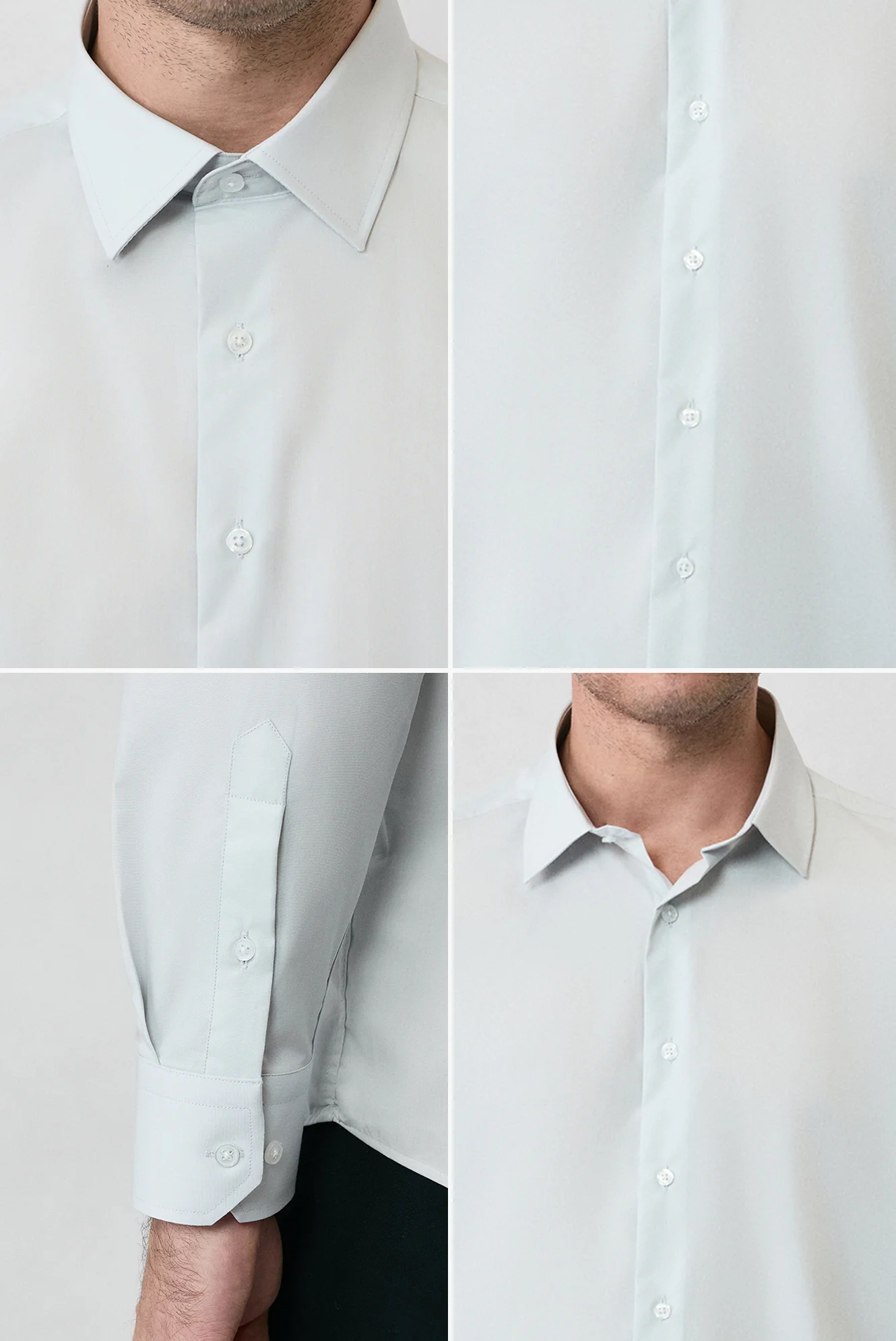 Açık Gri Uzun Kol Slim Fit %100 Pamuk 4 Mevsim Kolay Ütülenebilir Nefes Alan Erkek Easy Care Klasik Gömlek - Image 4
