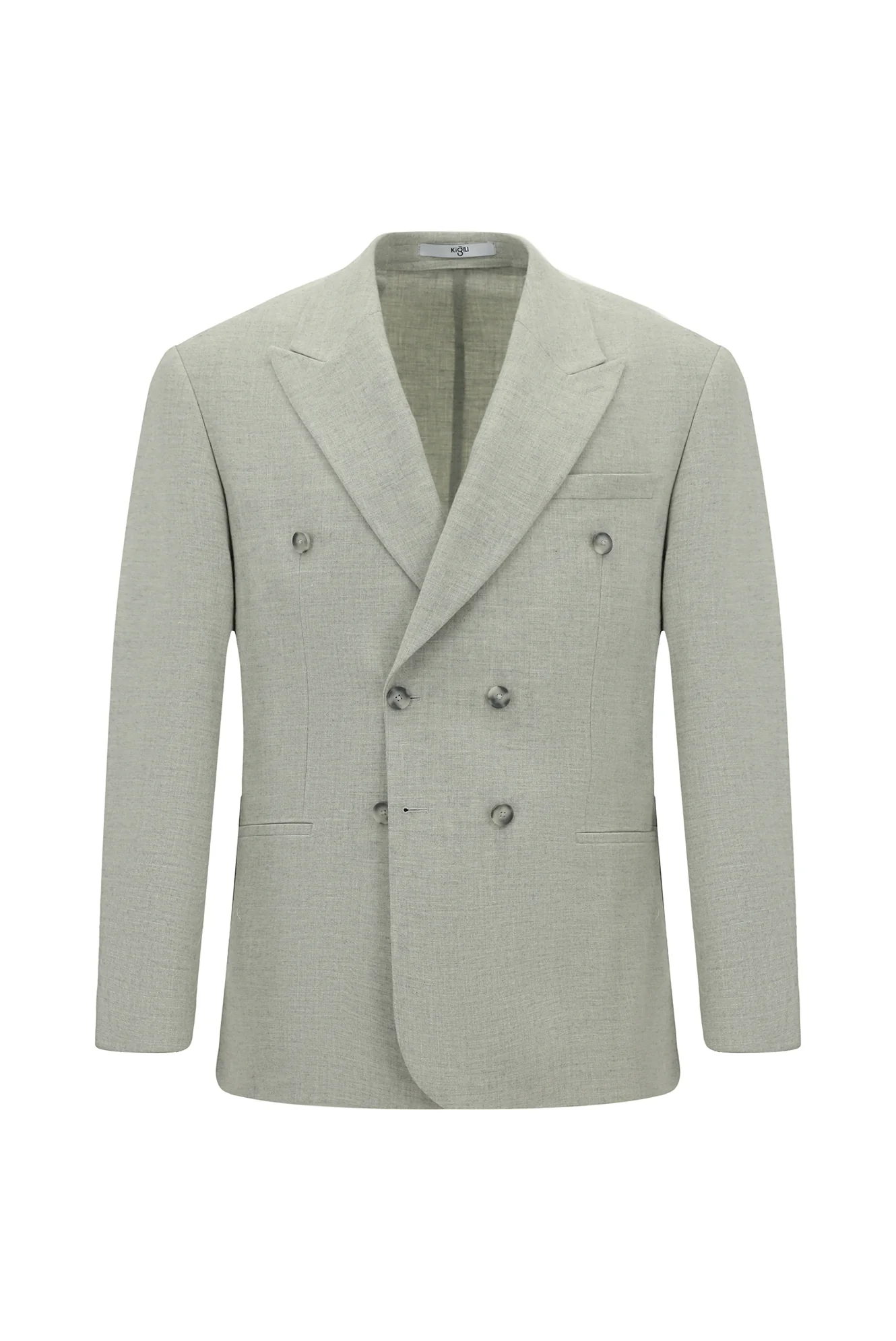 Açık Gri 6 Drop Milano Full Oversize Fit Tam Oversize Kesim Sivri Yaka Yünlü Astarsız Kruvaze Takım Elbise - Image 2