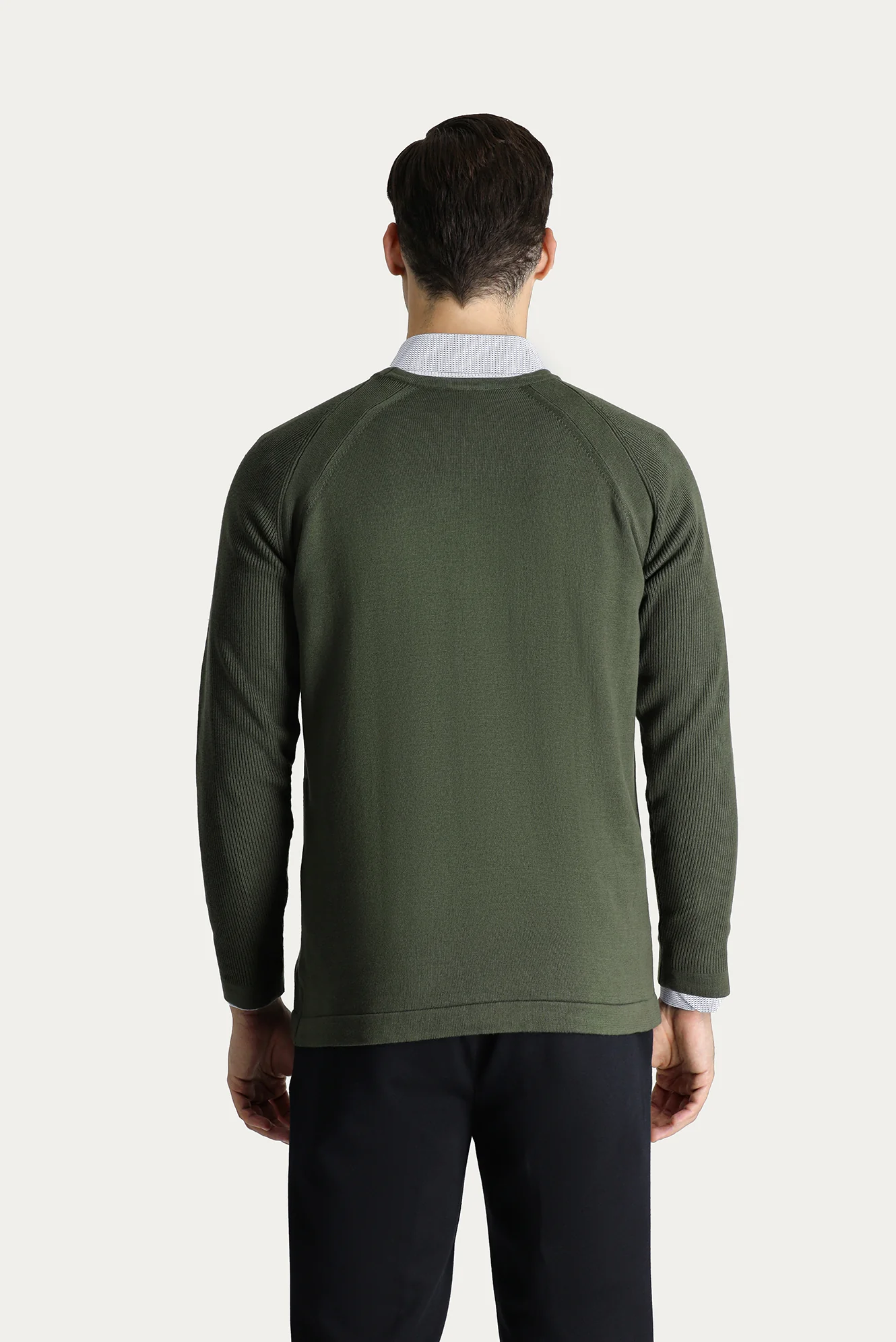 Açık Haki Bisiklet Yaka Slim Fit Desenli Pamuklu Triko Kazak - Image 3