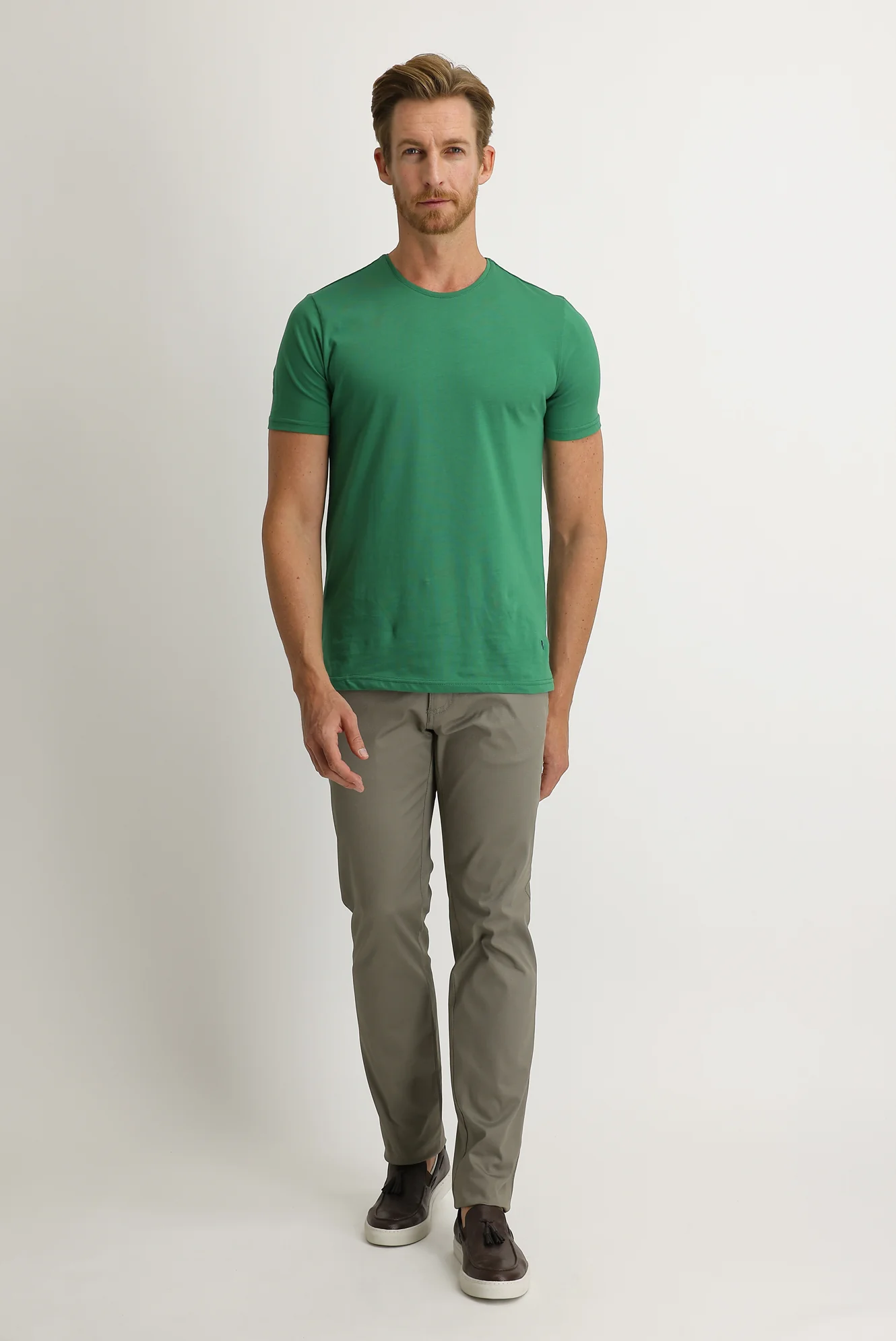 Açık Haki Slim Fit Dar Kesim Desenli Likralı Kanvas / Chino Pantolon