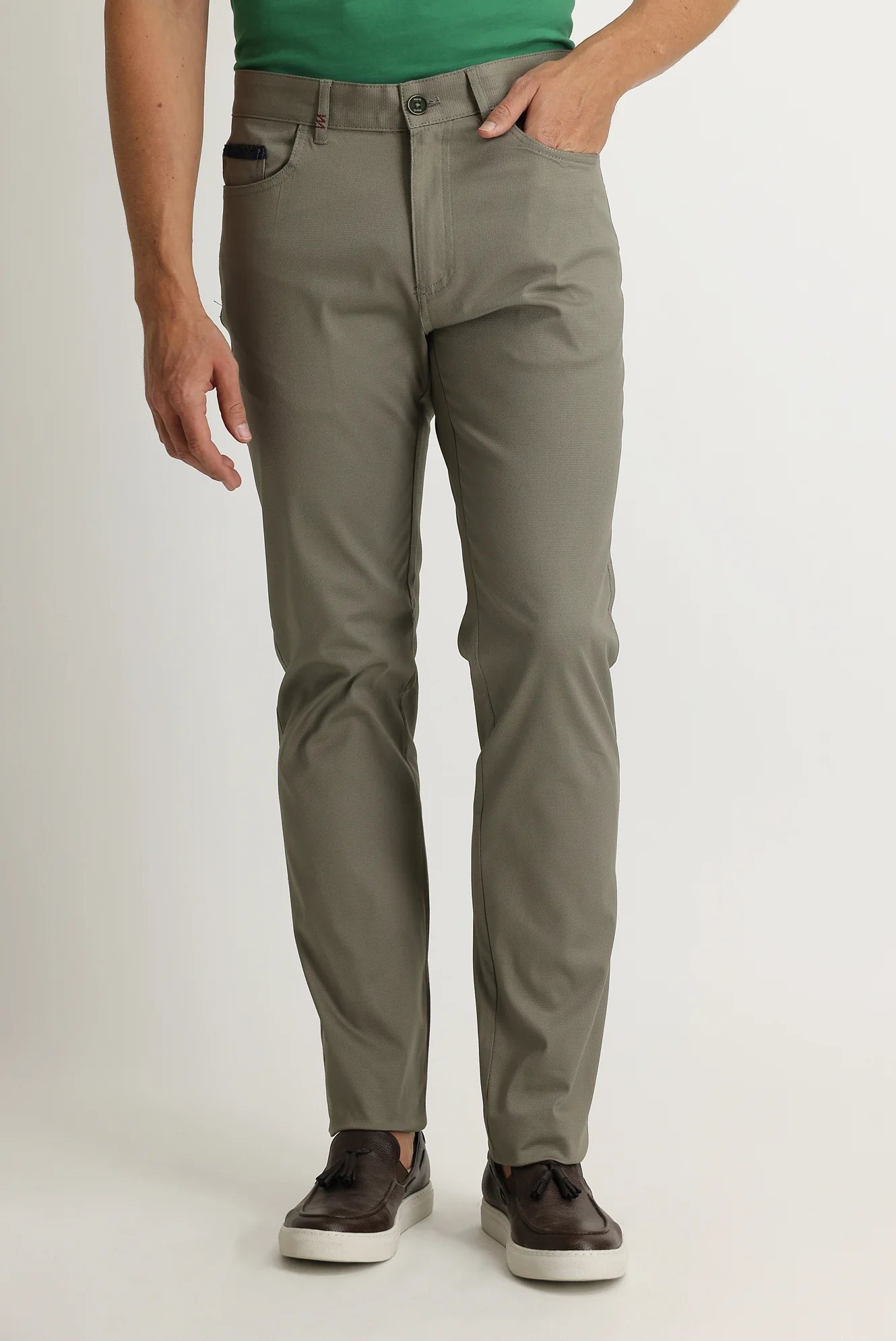 Açık Haki Slim Fit Dar Kesim Desenli Likralı Kanvas / Chino Pantolon - Image 2