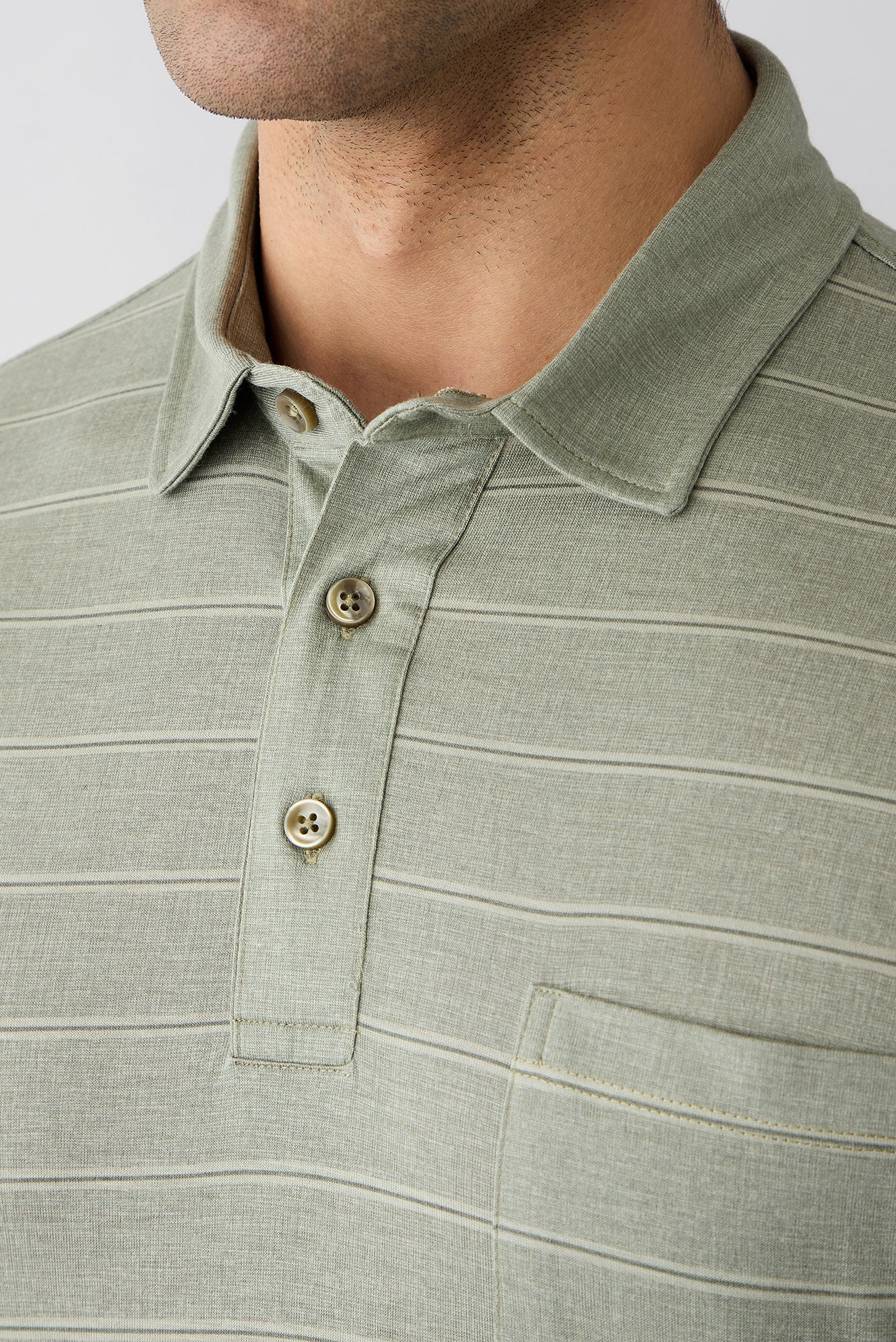 Açık Haki Regular Fit Çizgili Cepli Düğmeli Polo Yaka Tişört - Image 3