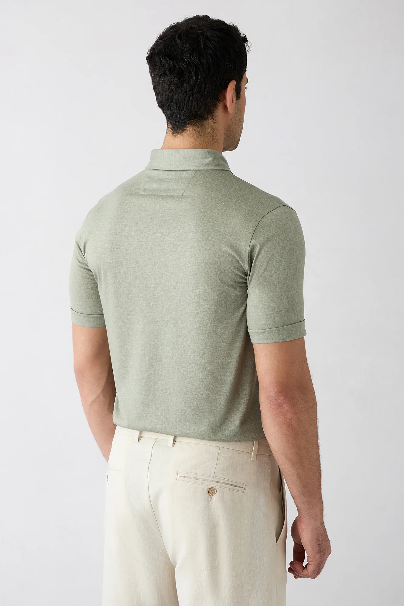 Açık Haki Regular Fit Çizgili Cepli Düğmeli Polo Yaka Tişört - Image 4