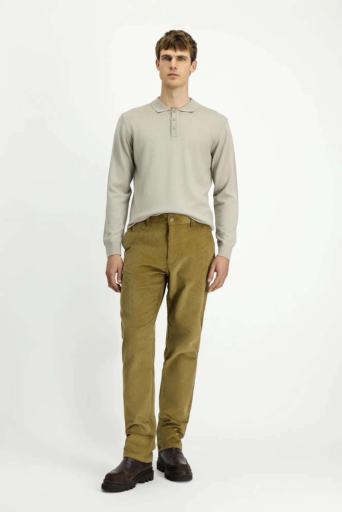 Açık Haki Relaxed Fit Rahat Kesim Likralı Kadife Pantolon