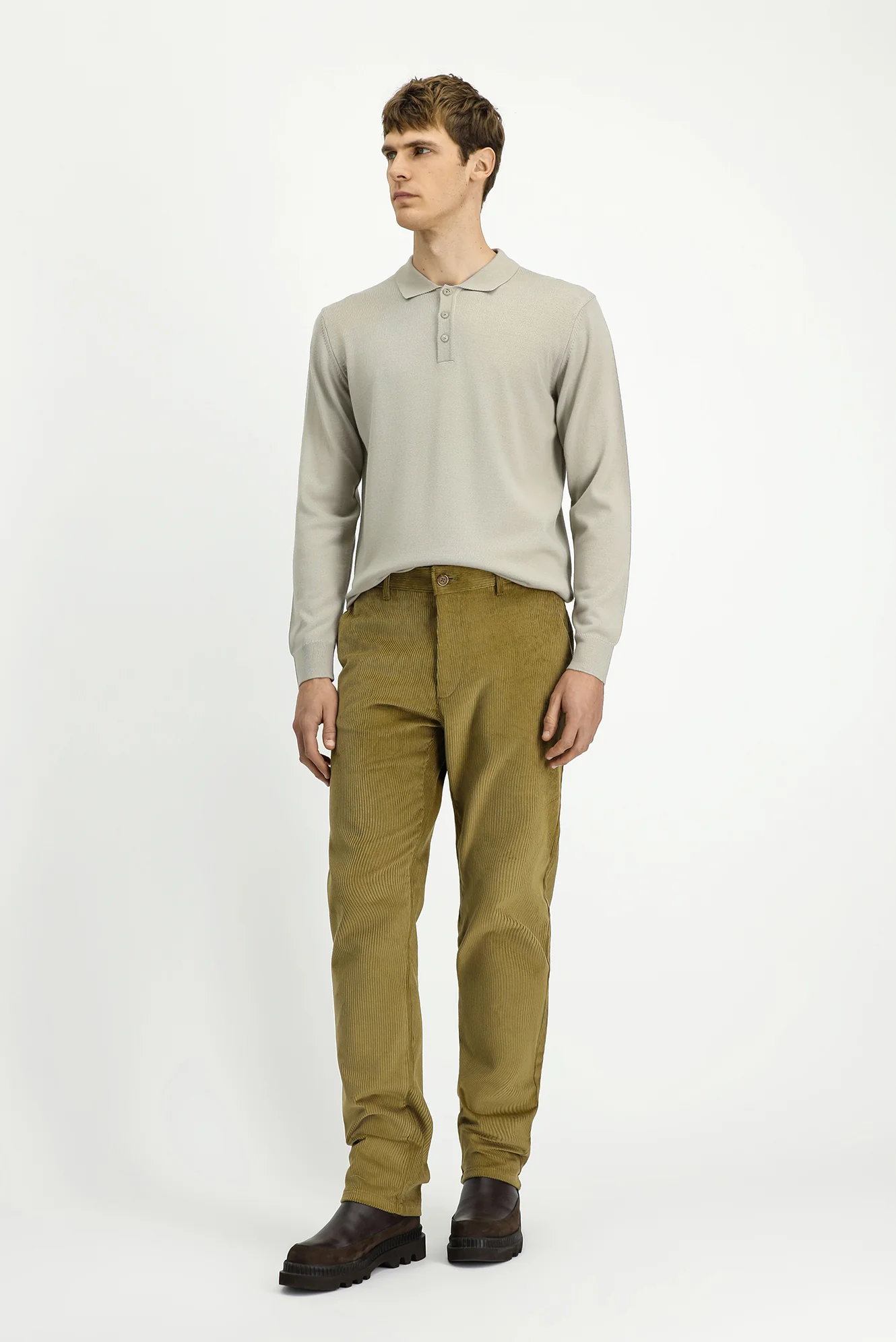 Açık Haki Relaxed Fit Rahat Kesim Likralı Kadife Pantolon - Image 3