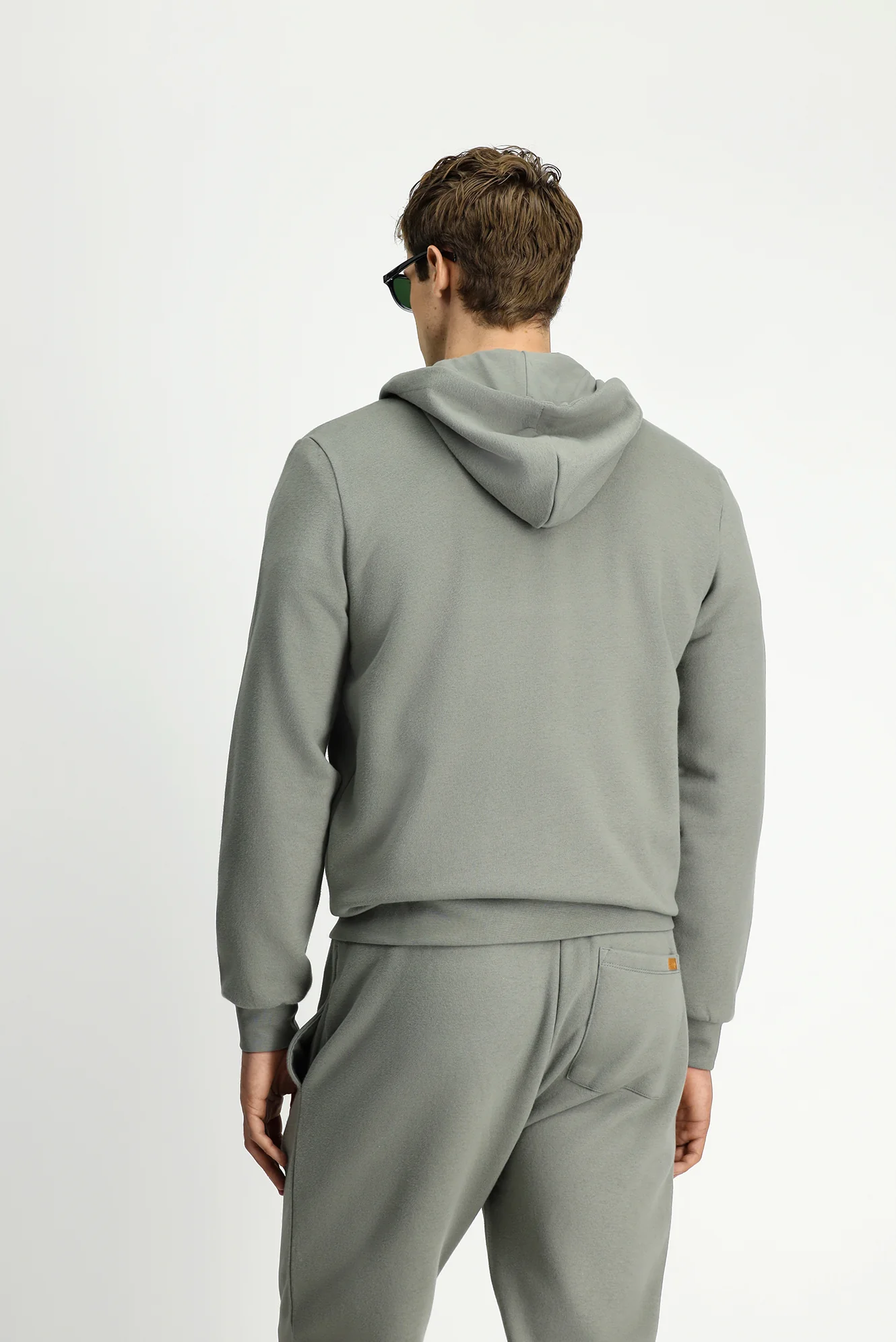 Açık Haki Kapüşonlu Fermuarlı Pamuklu Sweat Hırka - Image 5