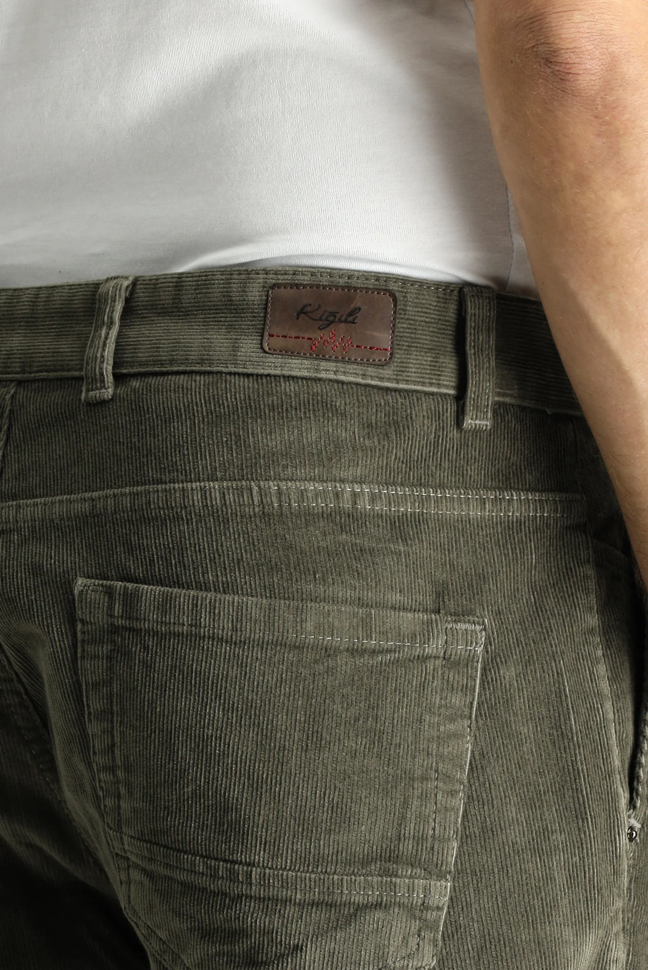Açık Haki Regular Fit Standart Kesim Likralı Kadife Pantolon - Image 5