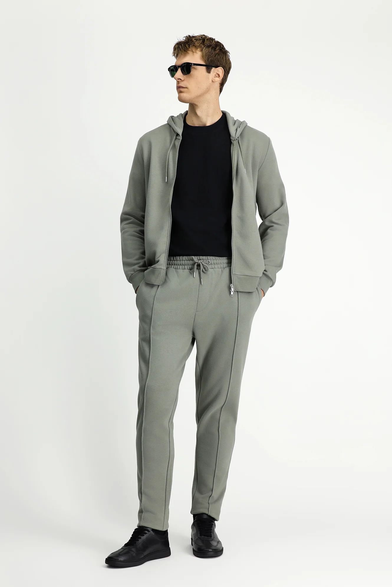 Açık Haki Beli Lastikli İpli Cepli Pamuklu Sweatpant / Eşofman Altı