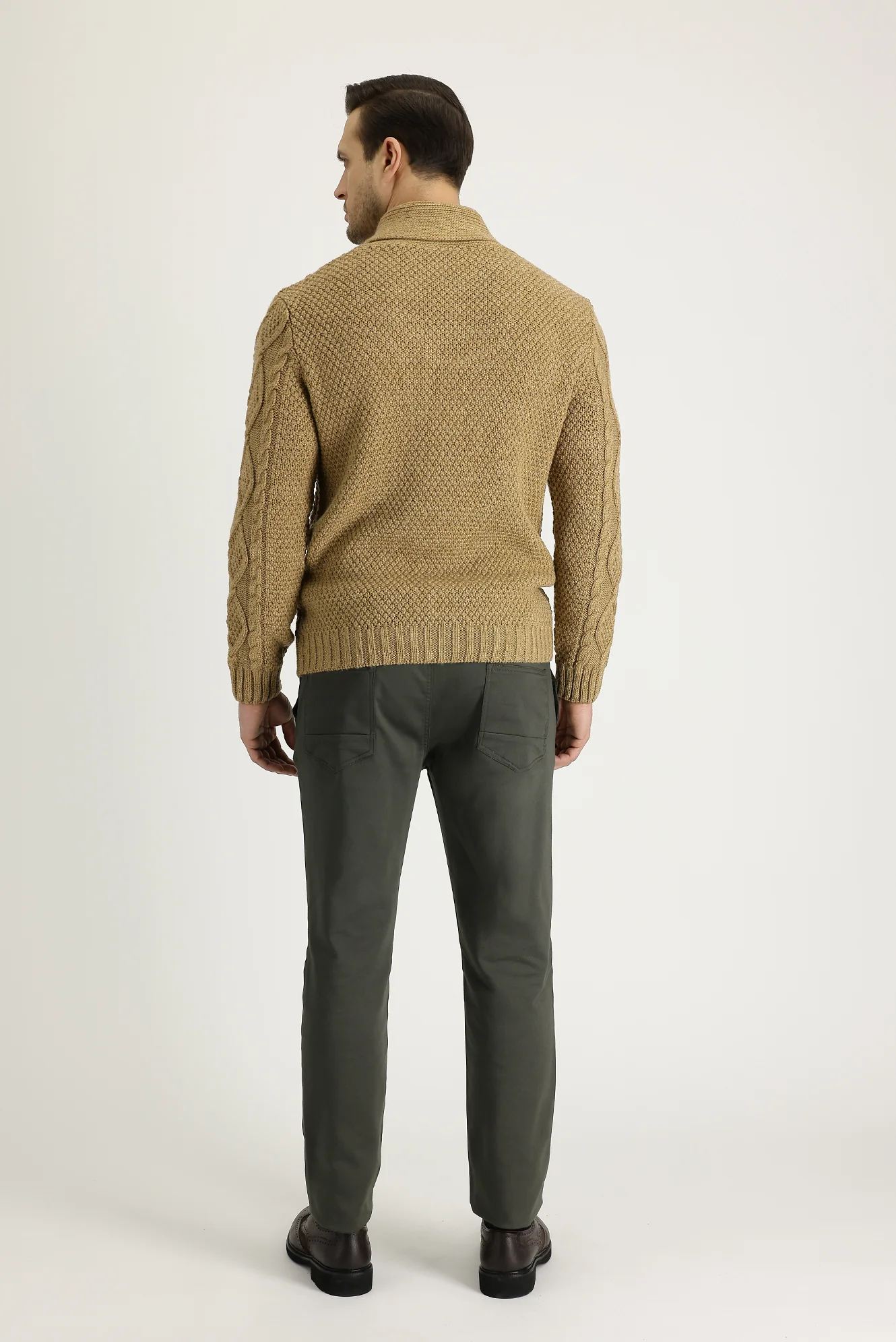 Açık Haki Slim Fit Dar Kesim Beli Lastikli İpli Likralı Kanvas / Chino Pantolon - Image 3