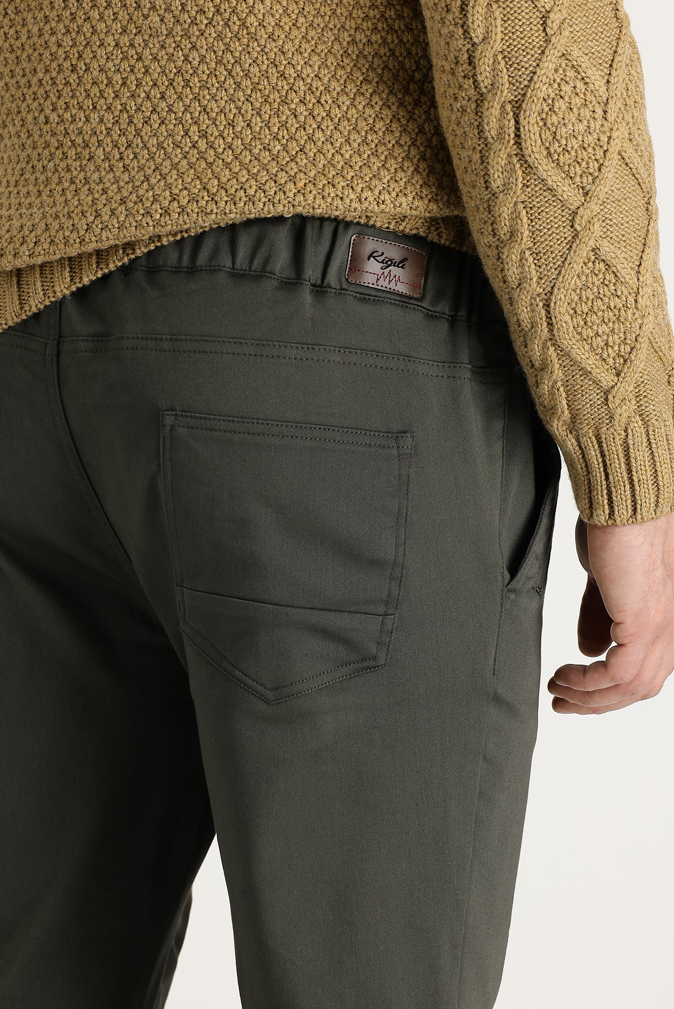 Açık Haki Slim Fit Dar Kesim Beli Lastikli İpli Likralı Kanvas / Chino Pantolon - Image 4