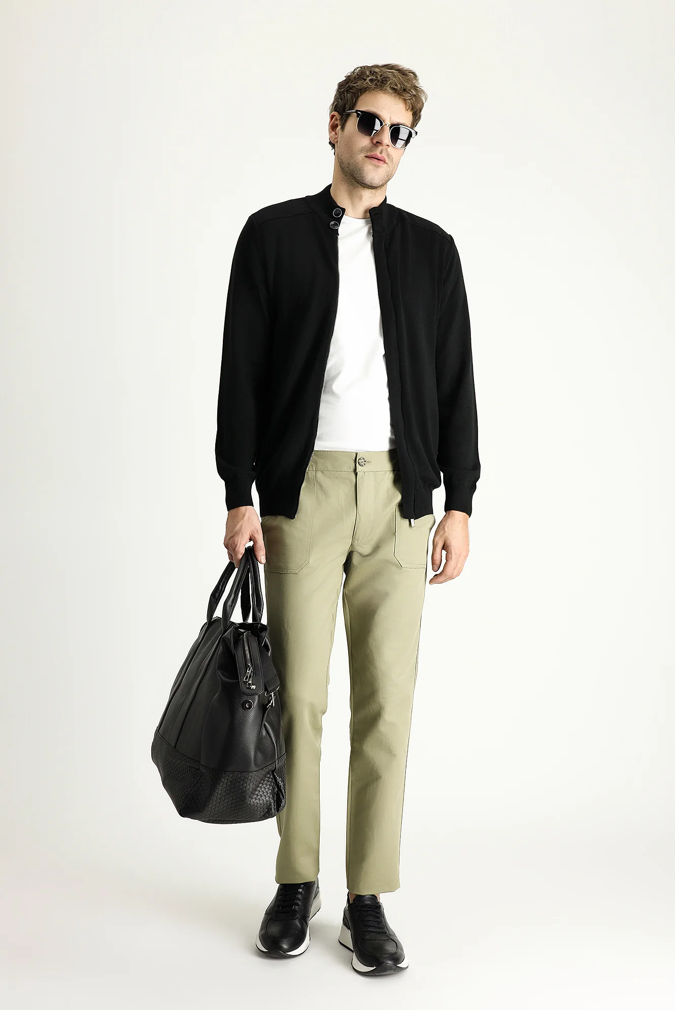 Açık Haki Slim Fit Dar Kesim Beli Lastikli Keten Karışımlı Kanvas / Chino Pantolon - Image 2