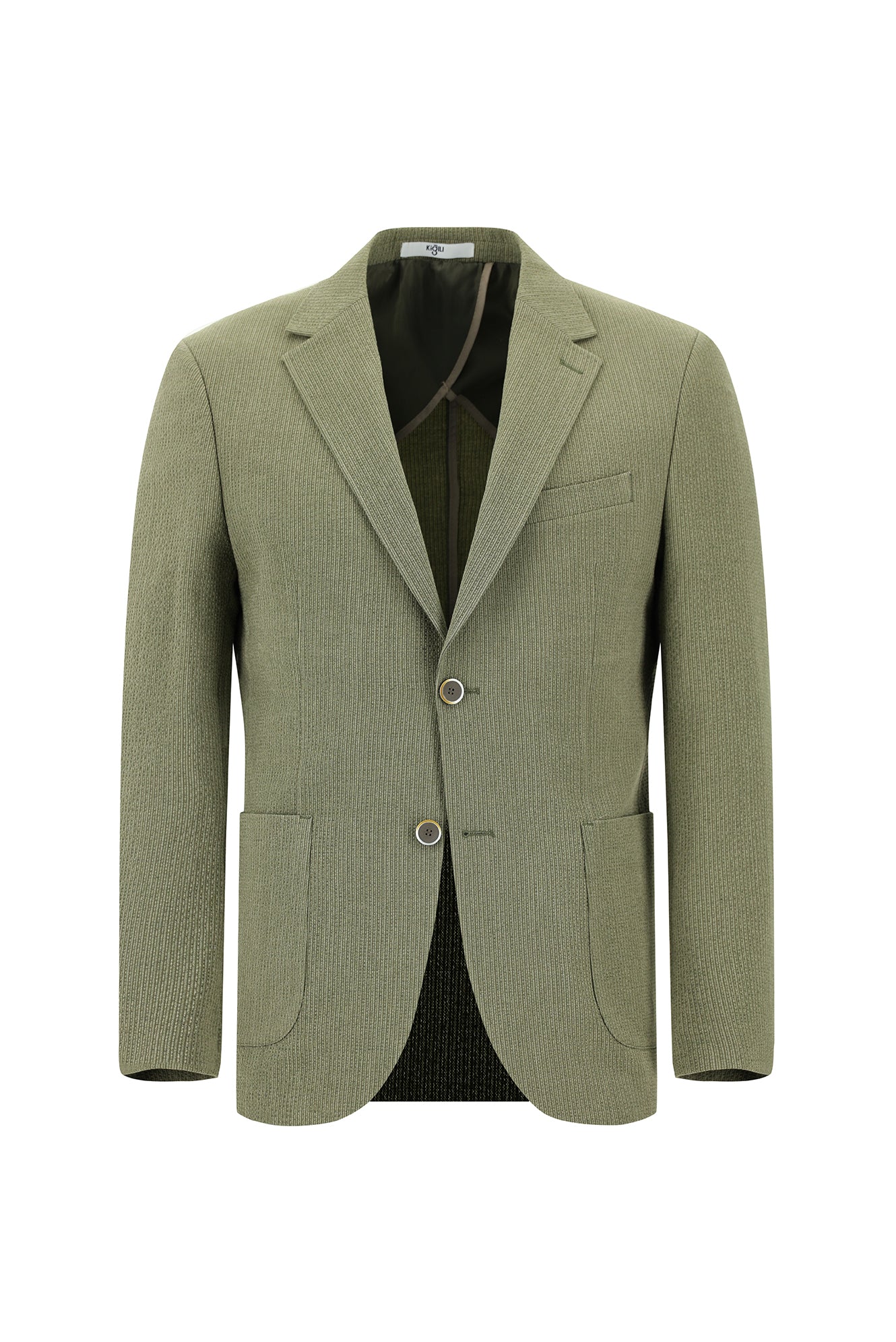 Açık Haki 7 Drop Slim Fit Dar Kesim Çizgili Beli Lastikli İpli Takım Elbise - Image 2