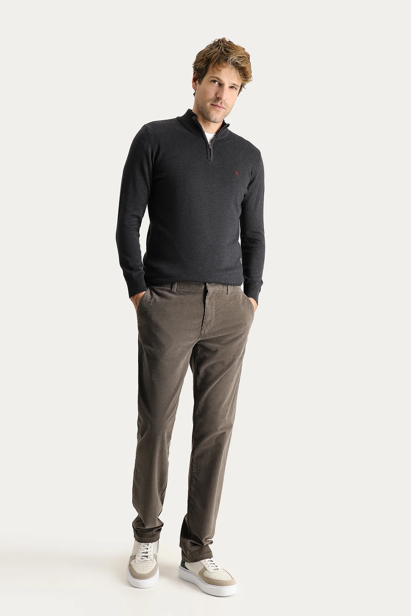Açık Haki Slim Fit Dar Kesim Likralı Kadife Pantolon - Image 2