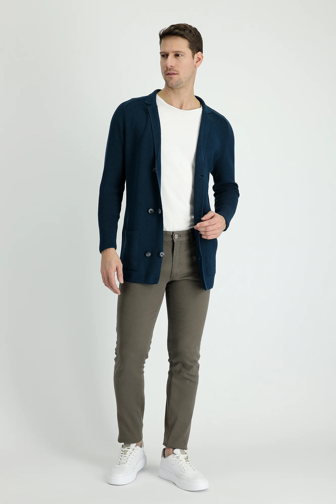 Açık Haki Slim Fit Dar Kesim Likralı Kanvas / Chino Pantolon