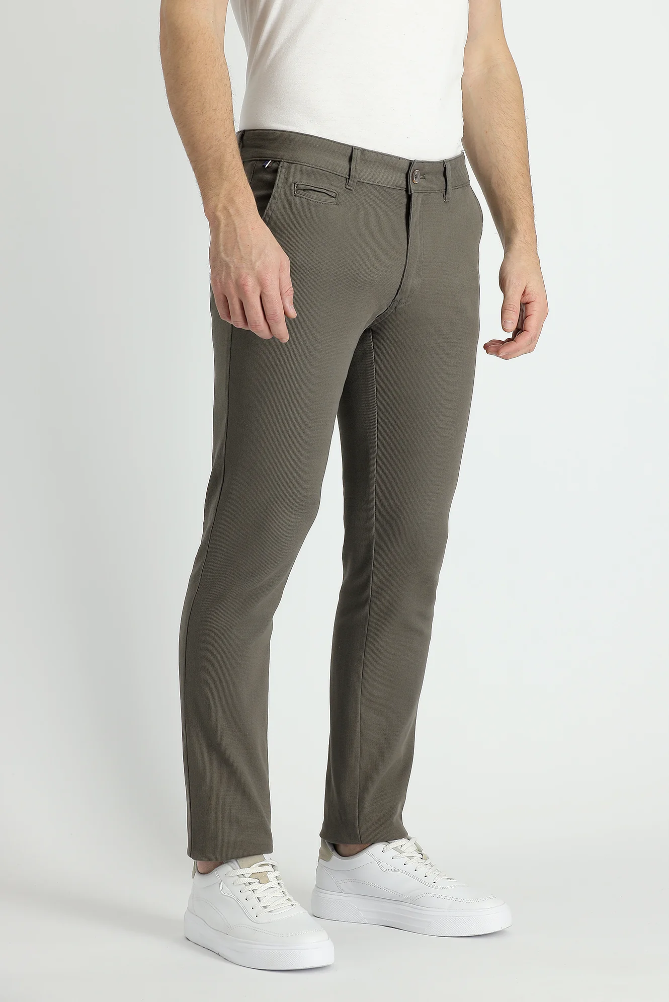 Açık Haki Slim Fit Dar Kesim Likralı Kanvas / Chino Pantolon - Image 2