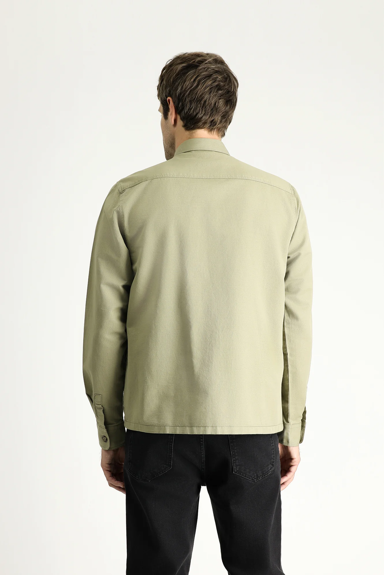 Açık Haki Uzun Kol Oversize Keten Shacket Gömlek / Mont - Image 4