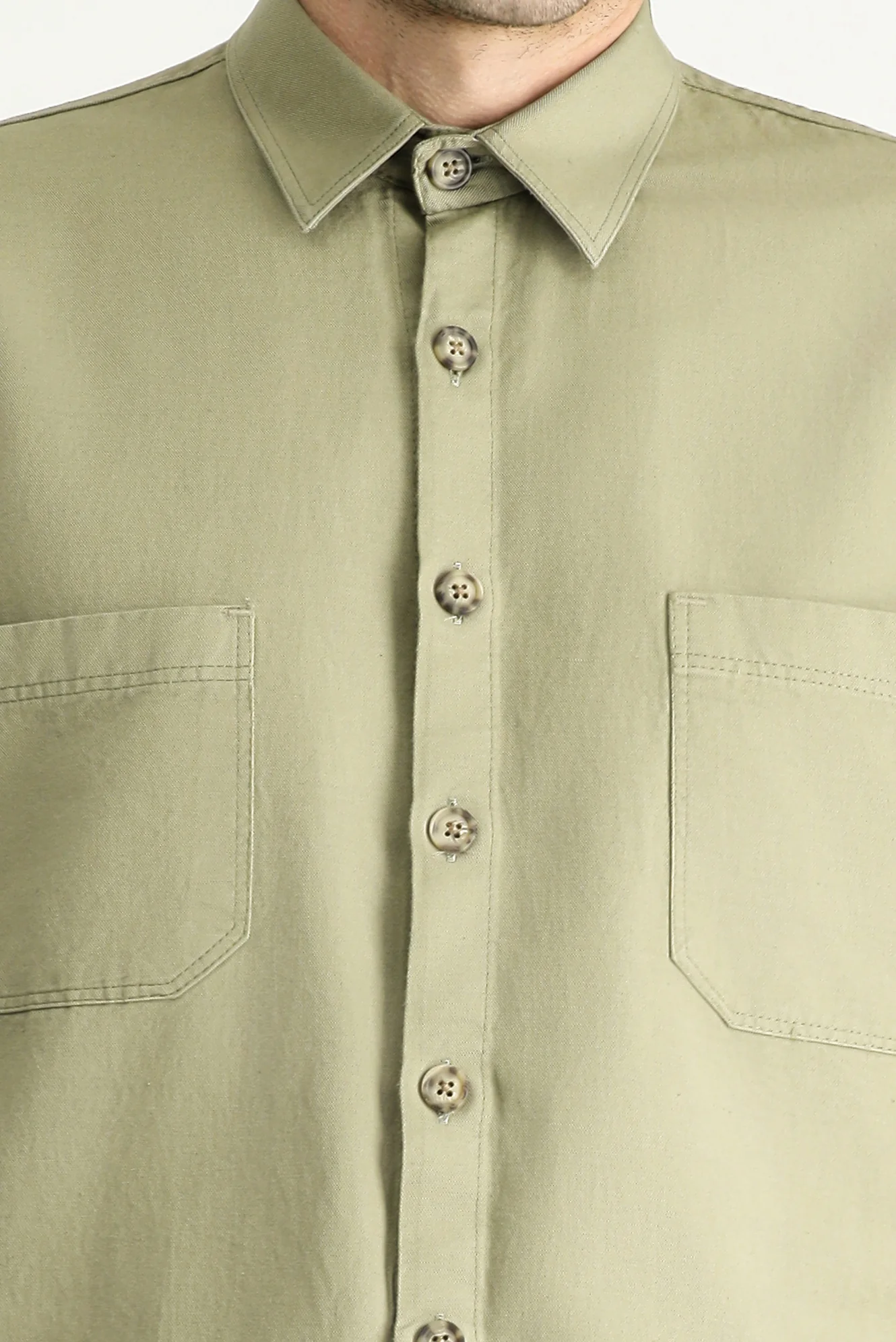 Açık Haki Uzun Kol Oversize Keten Shacket Gömlek / Mont - Image 5