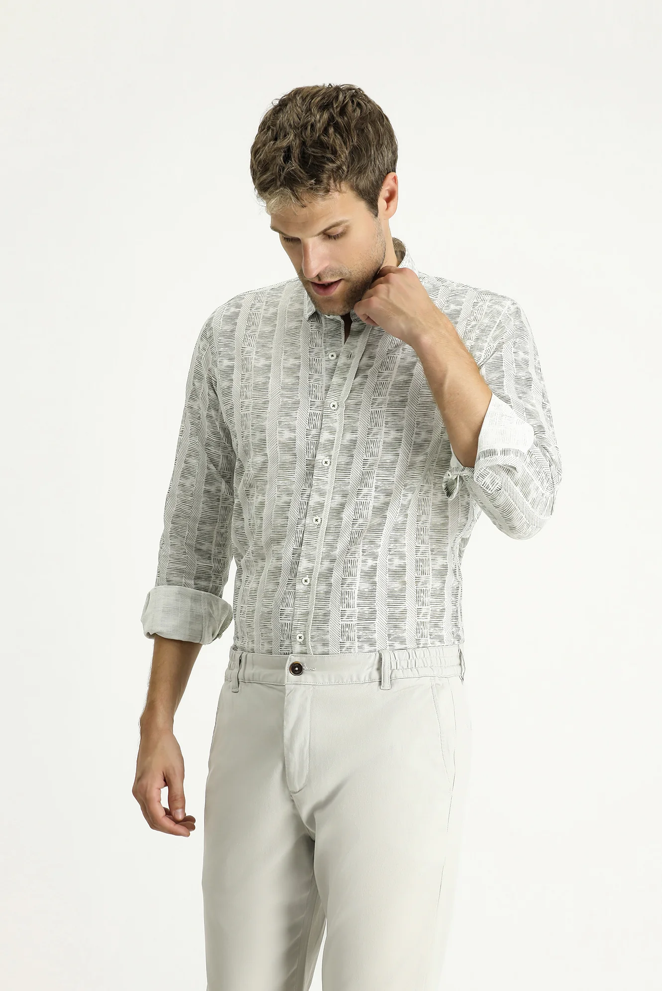 Açık Haki Uzun Kol Slim Fit Dar Kesim Gömlek
