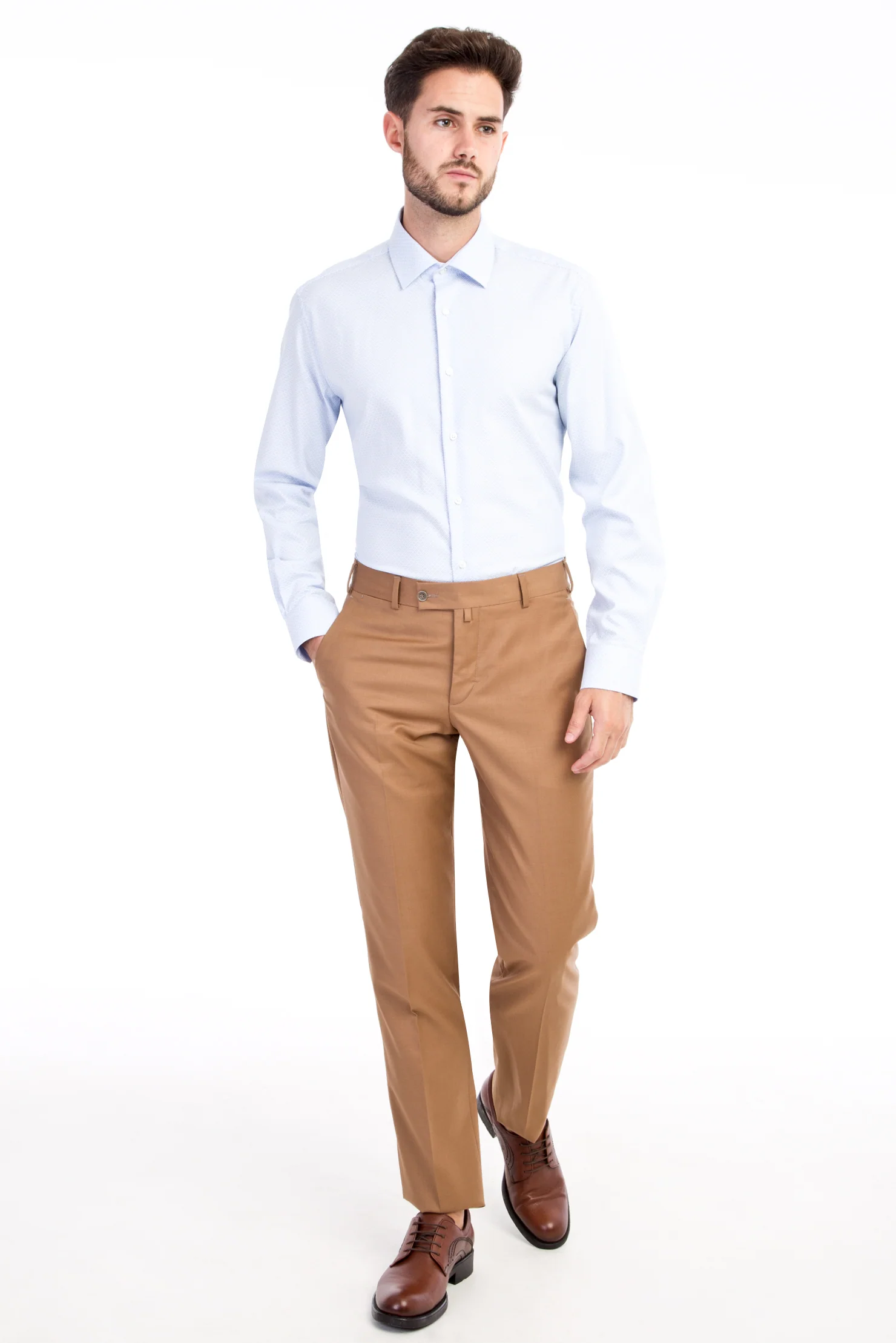 Açık Kahve - Camel 6 Drop Regular Fit Standart Kesim Yünlü Klasik Kumaş Pantolon
