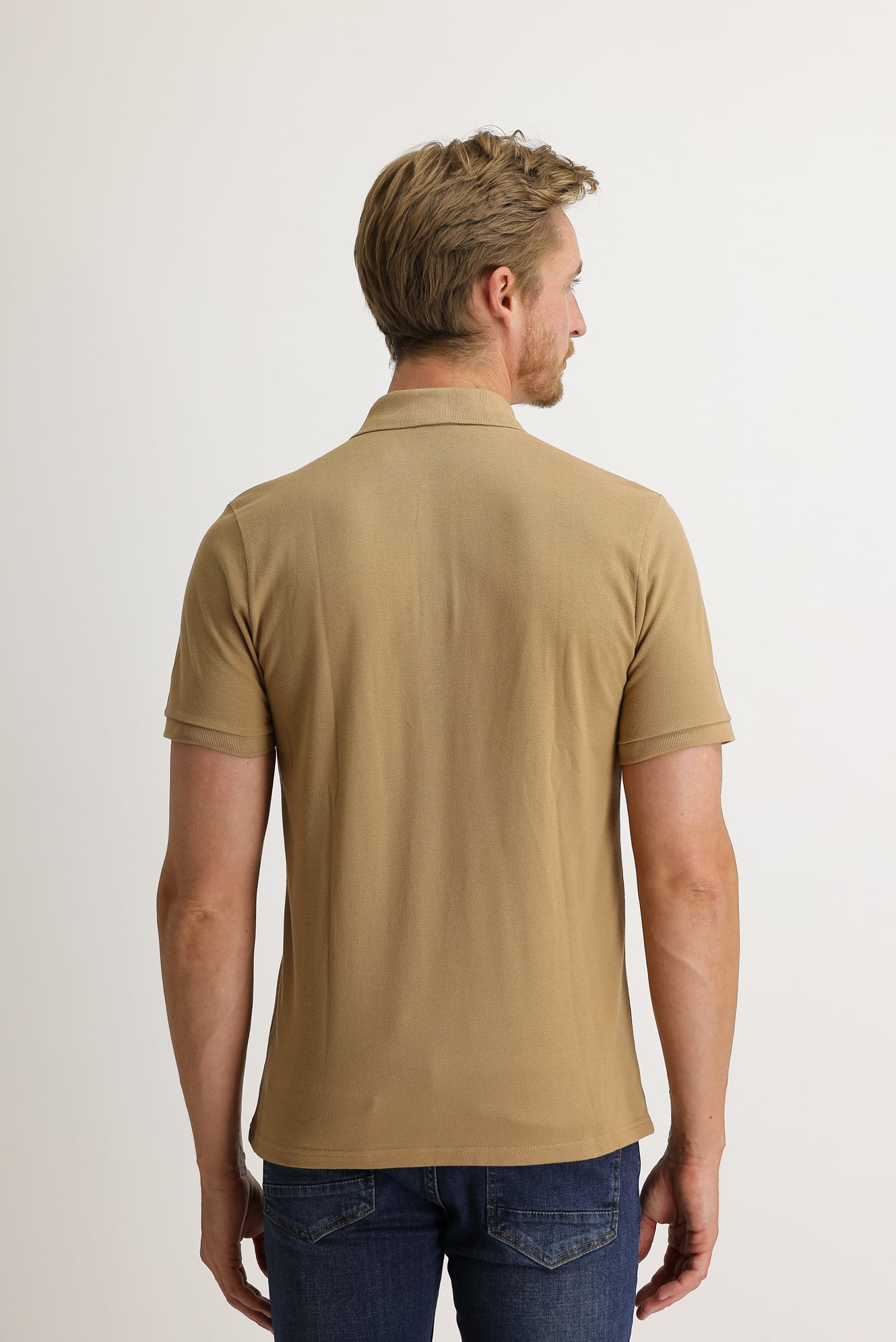 Açık Kahve Cepli Polo Yaka Regular Fit Nakışlı Pamuk Tişört - Image 4