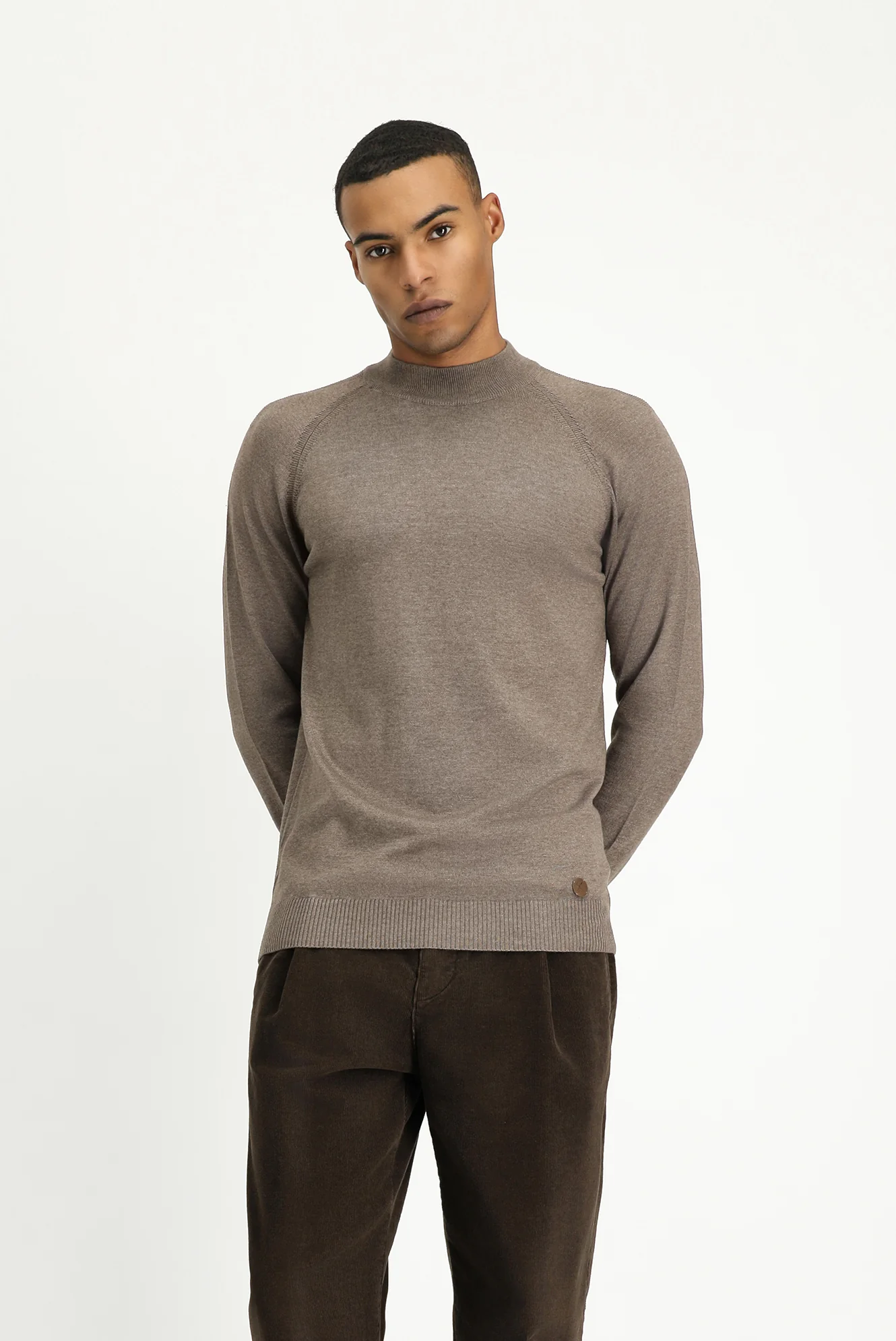 Açık Kahve Melanj Yarım Balıkçı Yaka Slim Fit Dar Kesim Pamuklu Triko Kazak - Image 4