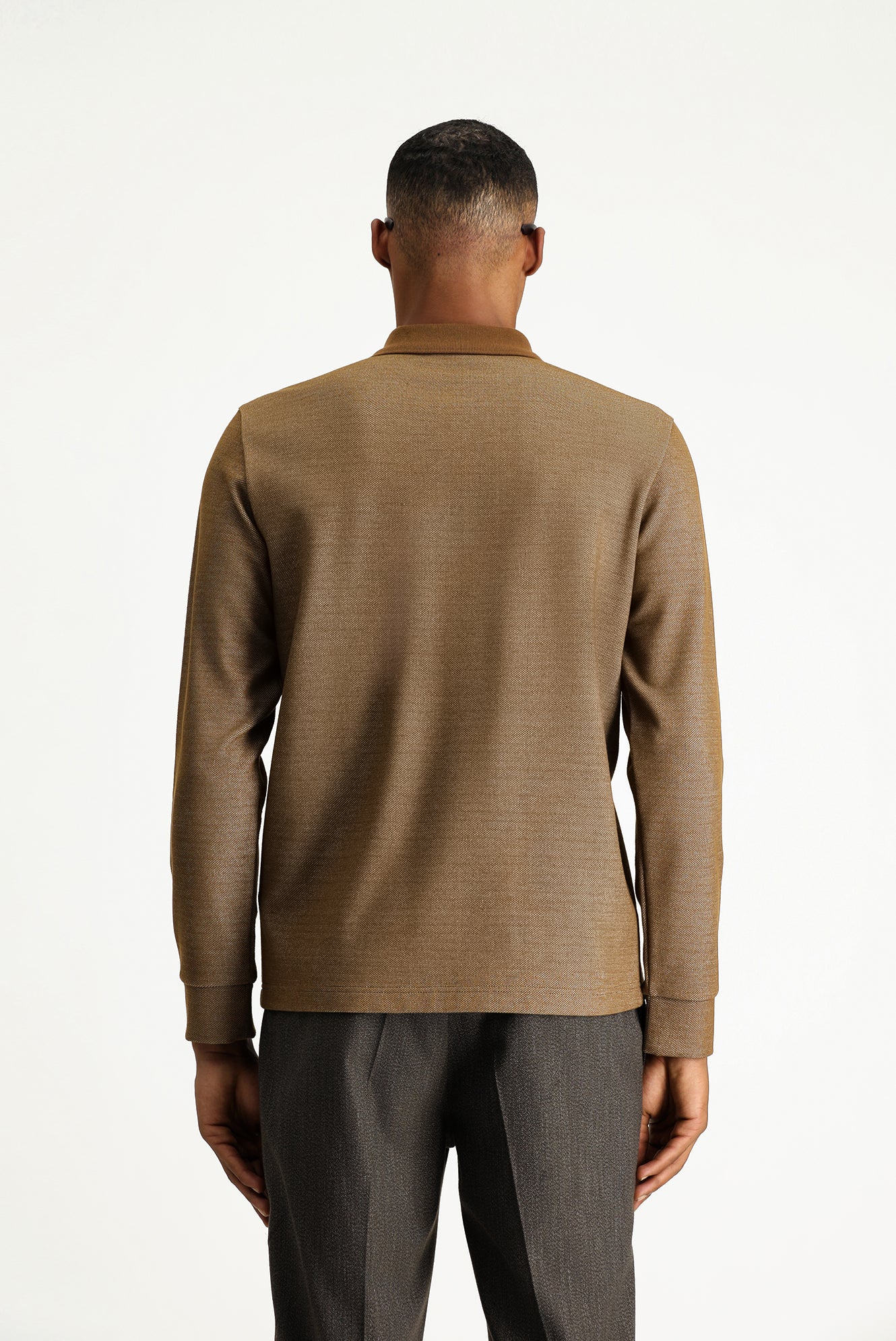 Açık Kahve Polo Yaka Regular Fit Desenli Sweatshirt - Image 4