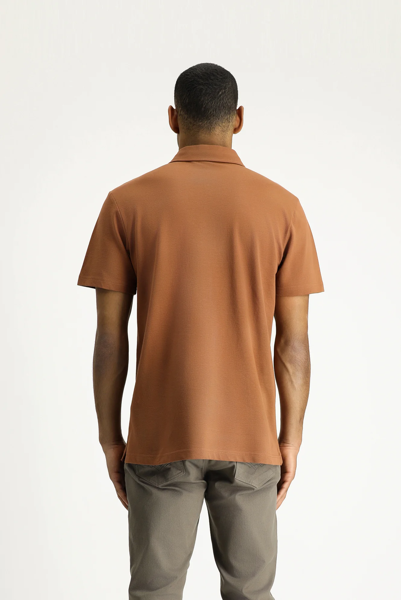 Açık Kahve  Polo Yaka Slim Fit Dar Kesim Nakışlı Pamuk Tişört - Image 4