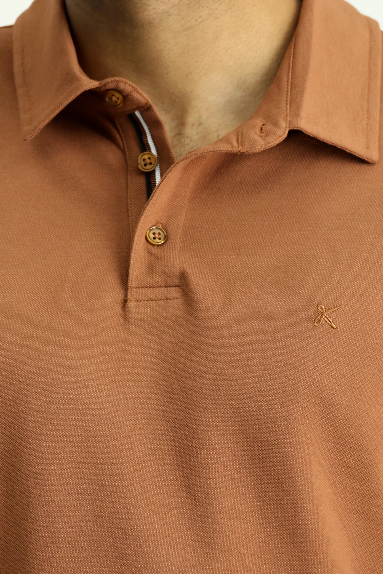 Açık Kahve  Polo Yaka Slim Fit Dar Kesim Nakışlı Pamuk Tişört - Image 5