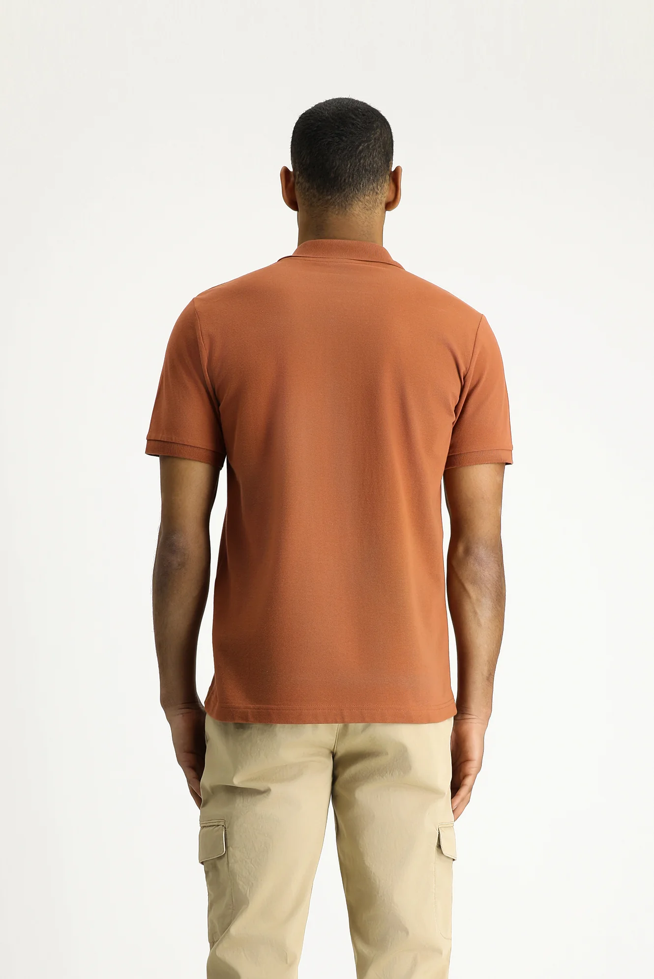 Açık Kahve Polo Yaka Slim Fit Dar Kesim Nakışlı Pamuk Tişört - Image 4