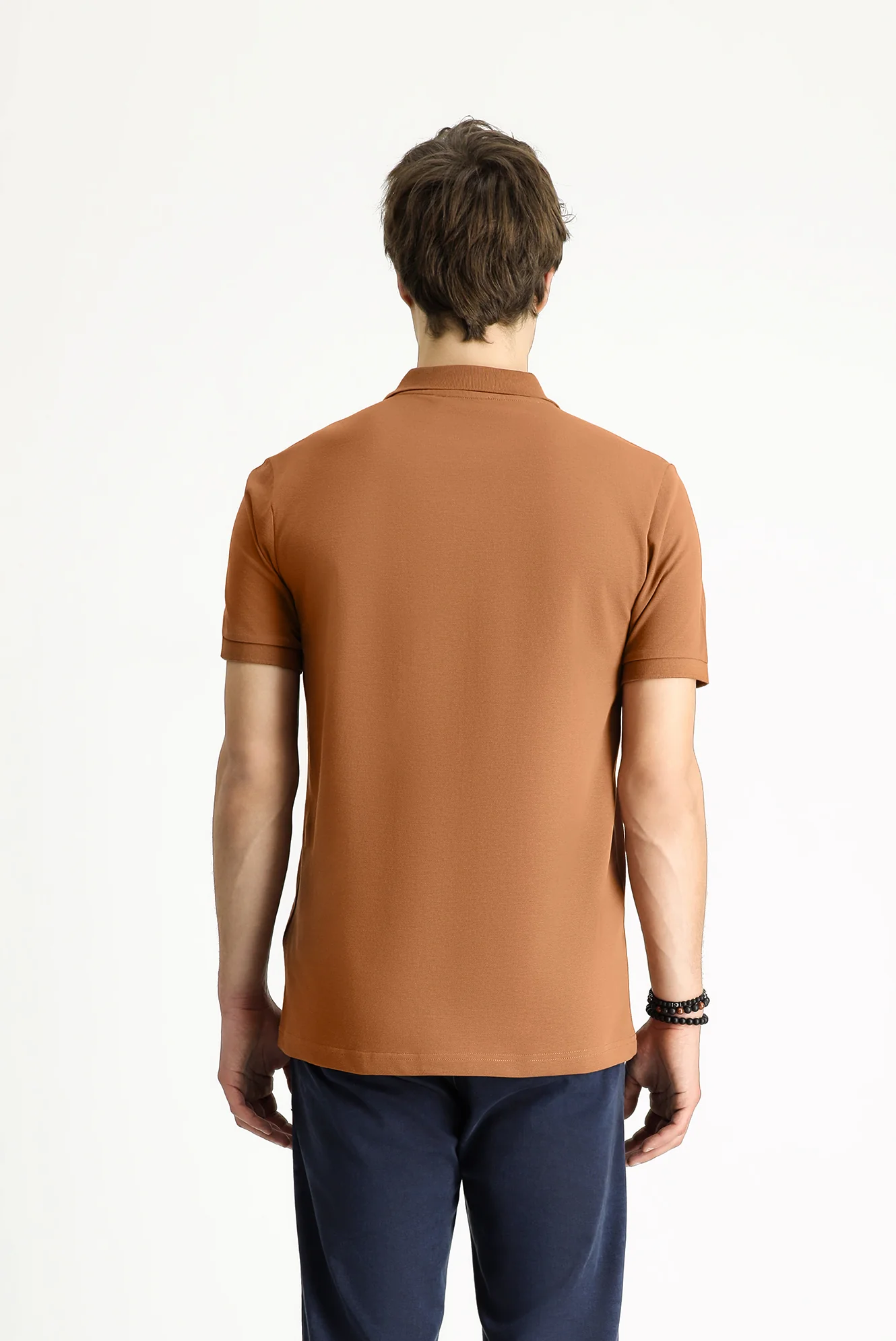 Açık Kahve  Polo Yaka Slim Fit Dar Kesim Nakışlı Pamuk Tişört - Image 5