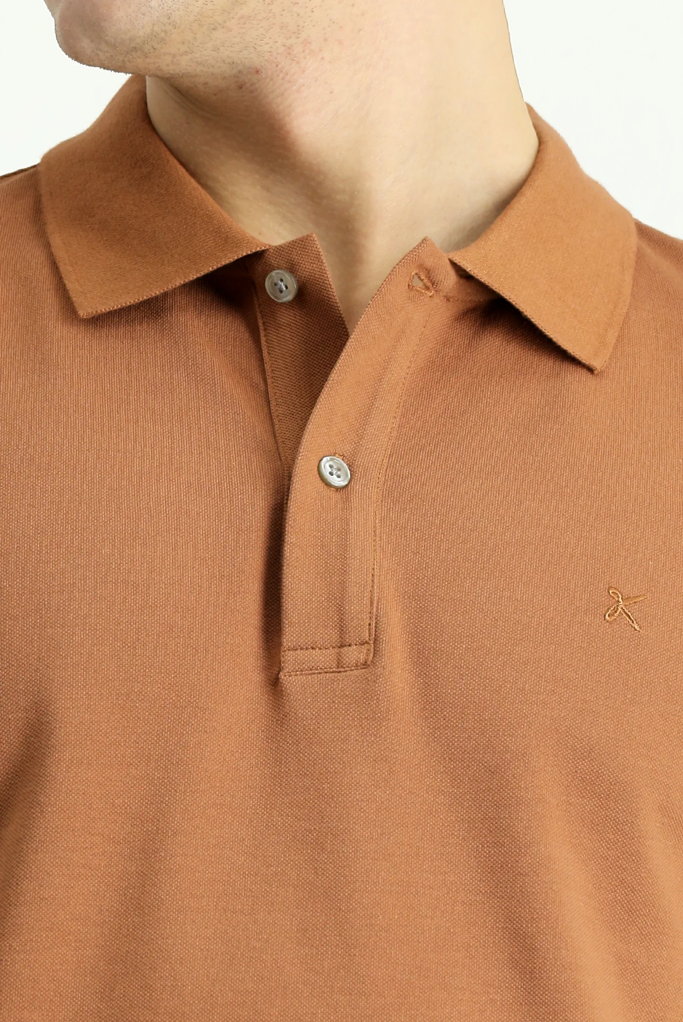 Açık Kahve  Polo Yaka Slim Fit Dar Kesim Nakışlı Pamuk Tişört - Image 6