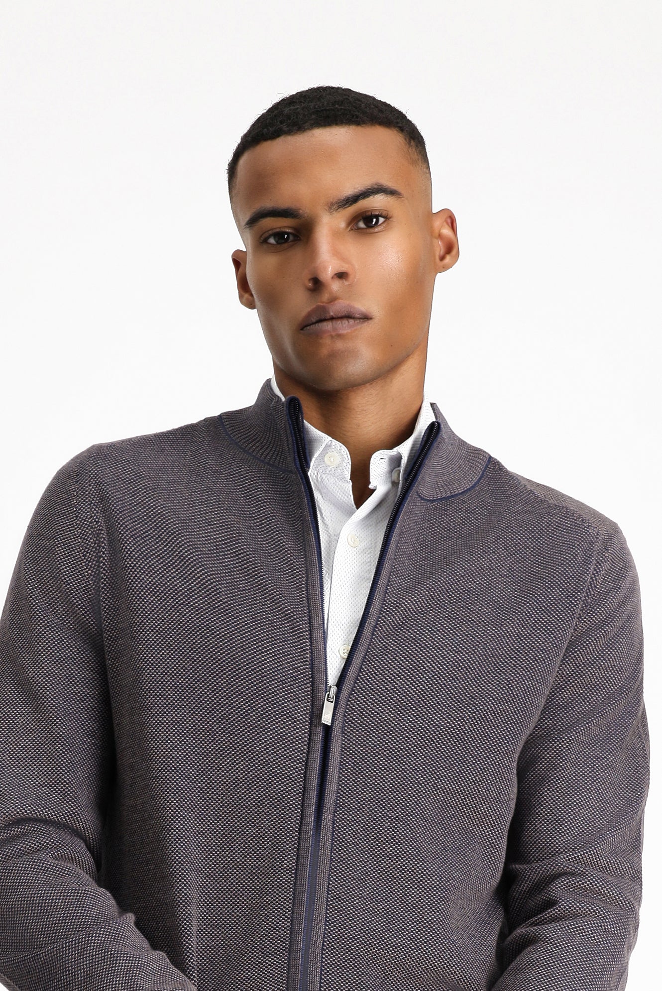 Açık Kahve  Slim Fit Dar Kesim Desenli Fermuarlı Pamuklu Triko Hırka - Image 3