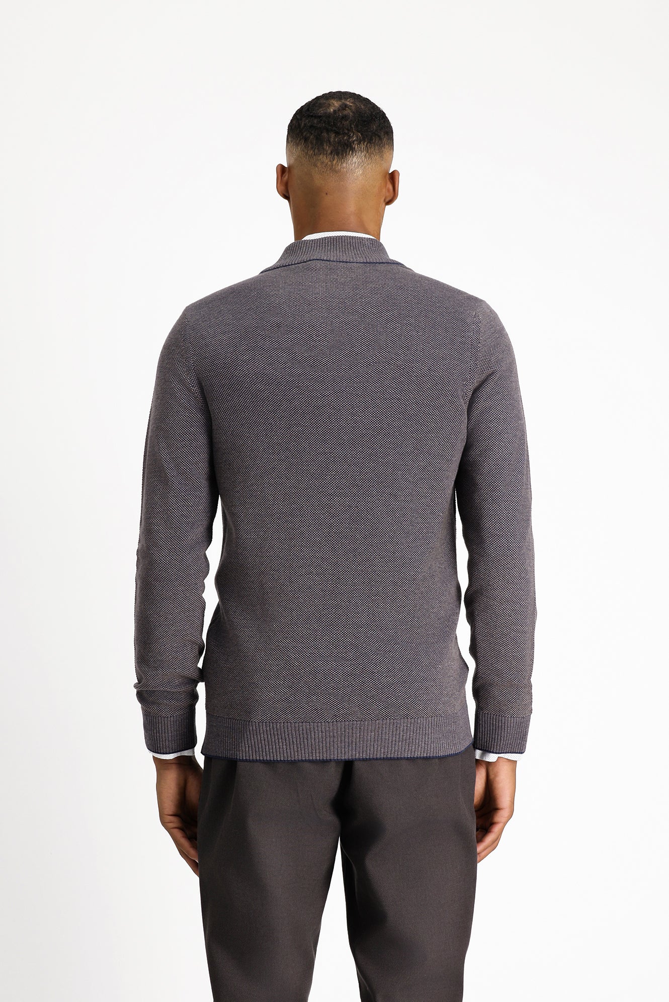 Açık Kahve  Slim Fit Dar Kesim Desenli Fermuarlı Pamuklu Triko Hırka - Image 4