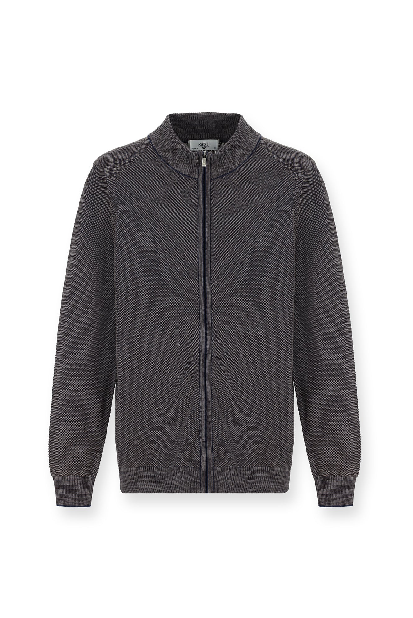 Açık Kahve  Slim Fit Dar Kesim Desenli Fermuarlı Pamuklu Triko Hırka - Image 6