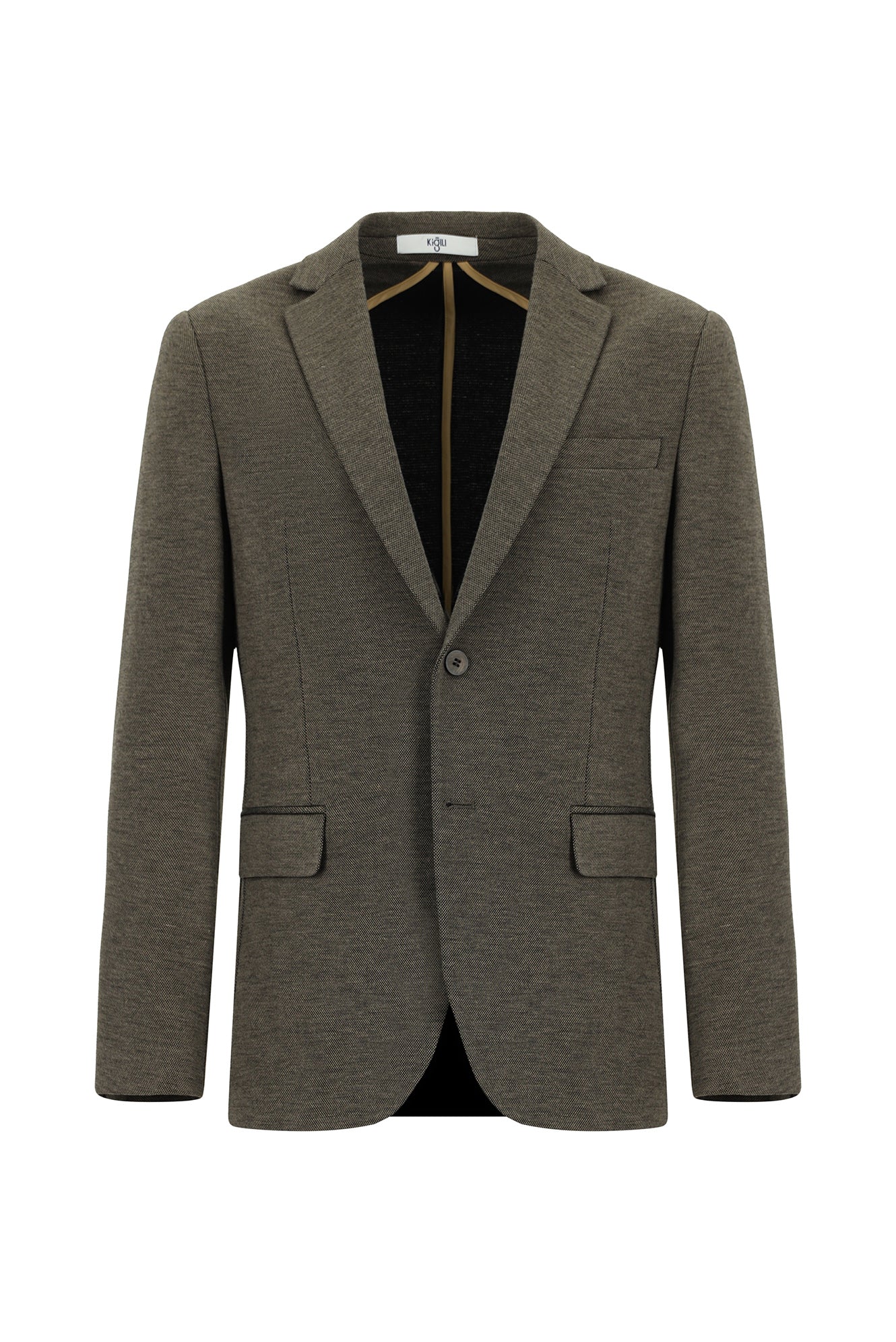Açık Kahve 7 Drop Slim Fit Dar Kesim Klasik Desenli Örme Ceket - Image 6