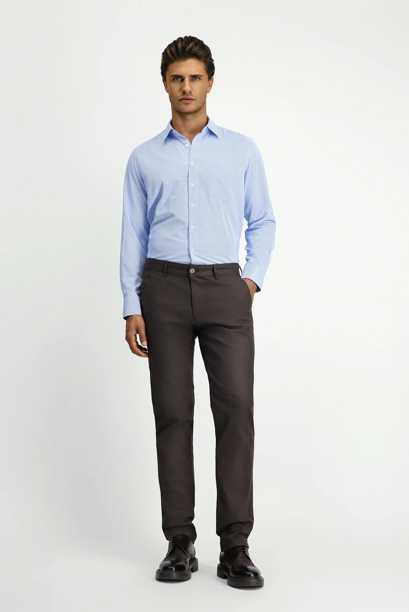 Açık Kahve  Slim Fit Dar Kesim Likralı Desenli Kanvas / Chino Pantolon