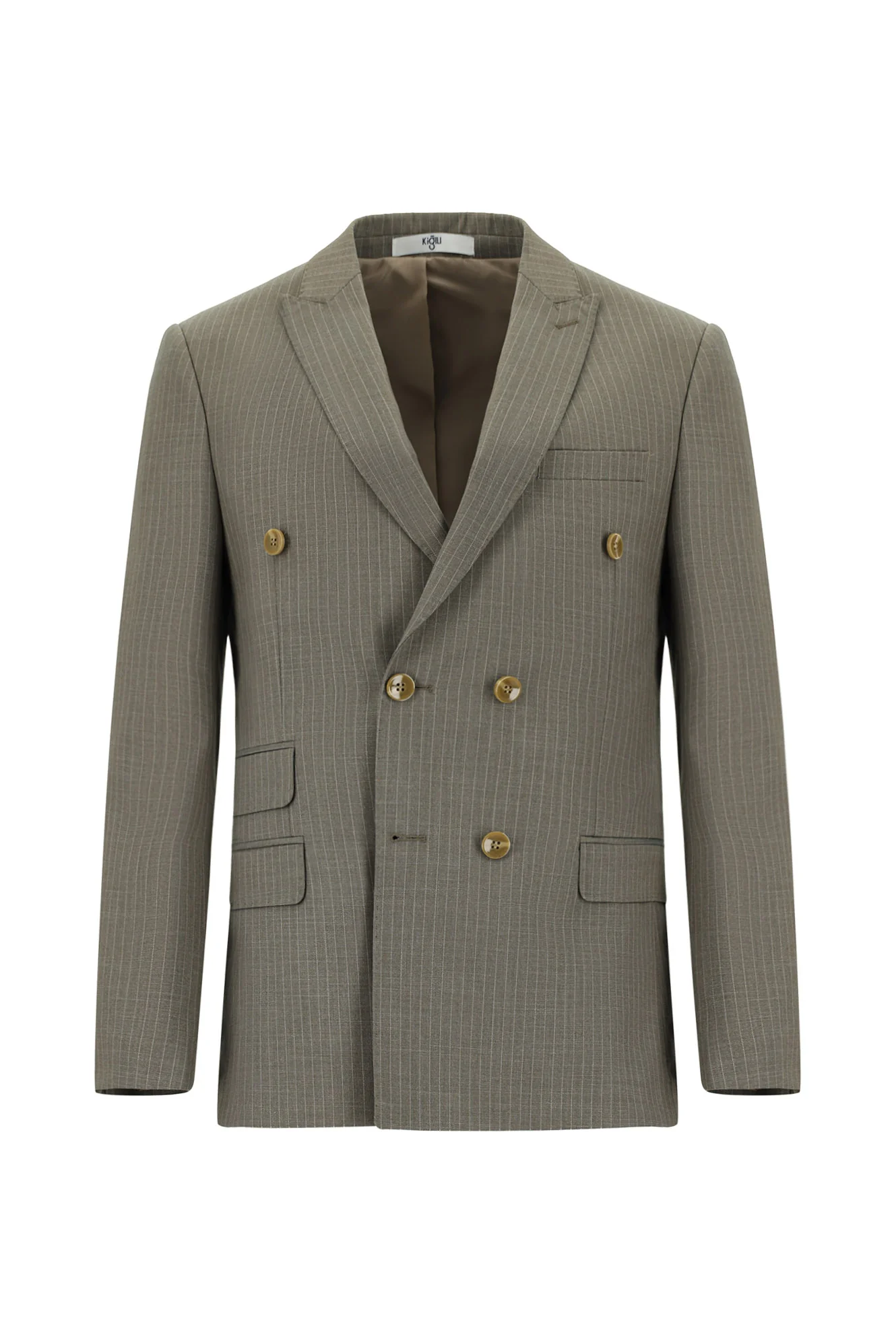 Açık Kahve  7 Drop Super Slim Fit Eksra Dar Kesim Çizgili Kruvaze Takım Elbise - Image 2